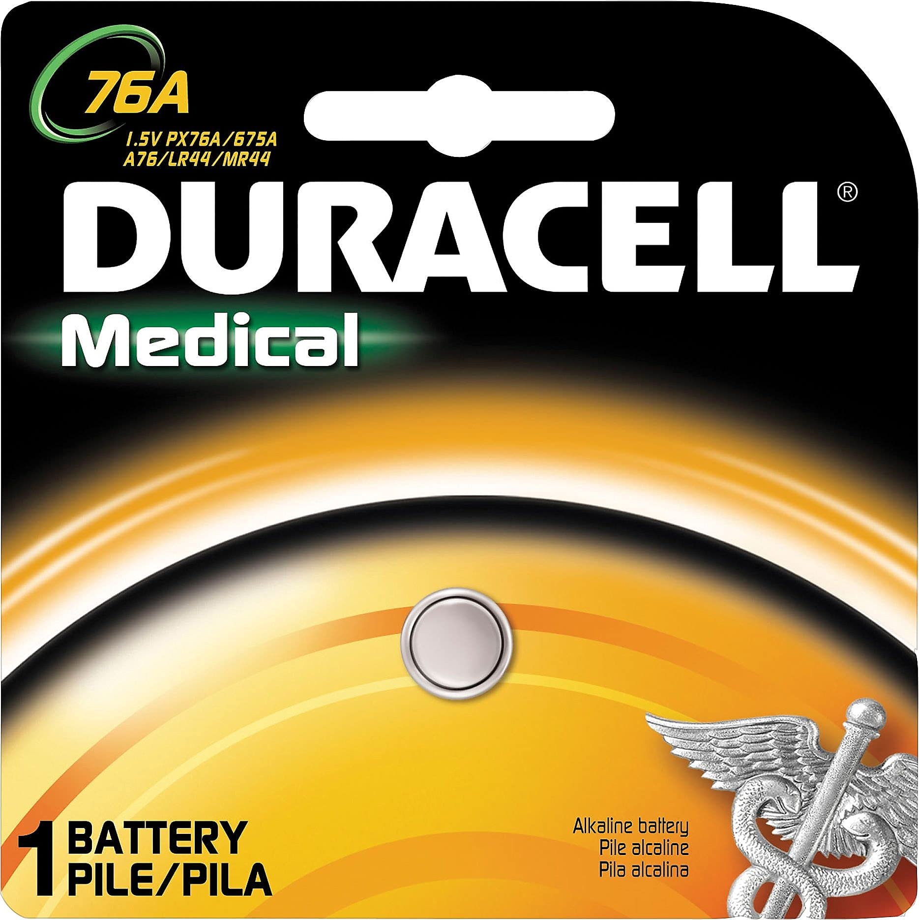 1.5V Duracell Alkaline Battery, 1 Count Pack, 76A Long-Lasting for Medical Devices, Watches, Key Fobs, and More