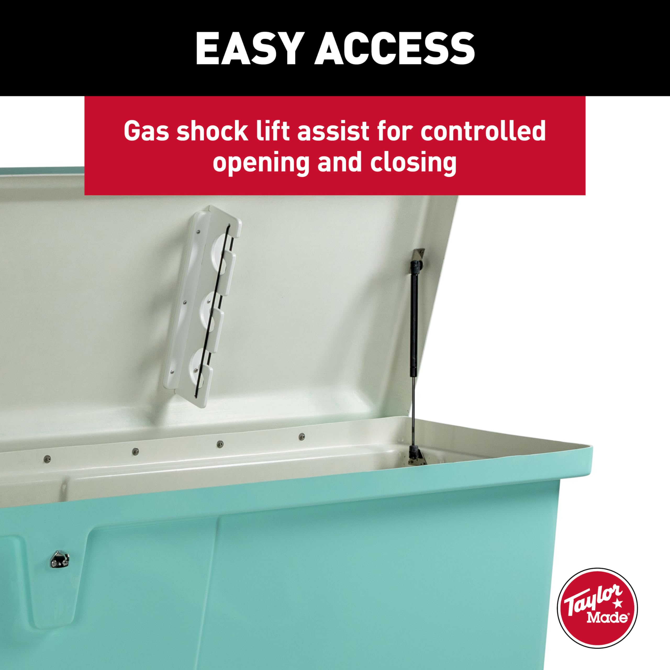 Taylor Made Fisherman’s Stow N’ Go Fiberglass Dock Box, Extra Large (24"H X 95"W X 22"D), Seafoam Green, Smooth Interior Finish, Lockable Latch, Stainless-Steel Hardware - 83560SF
