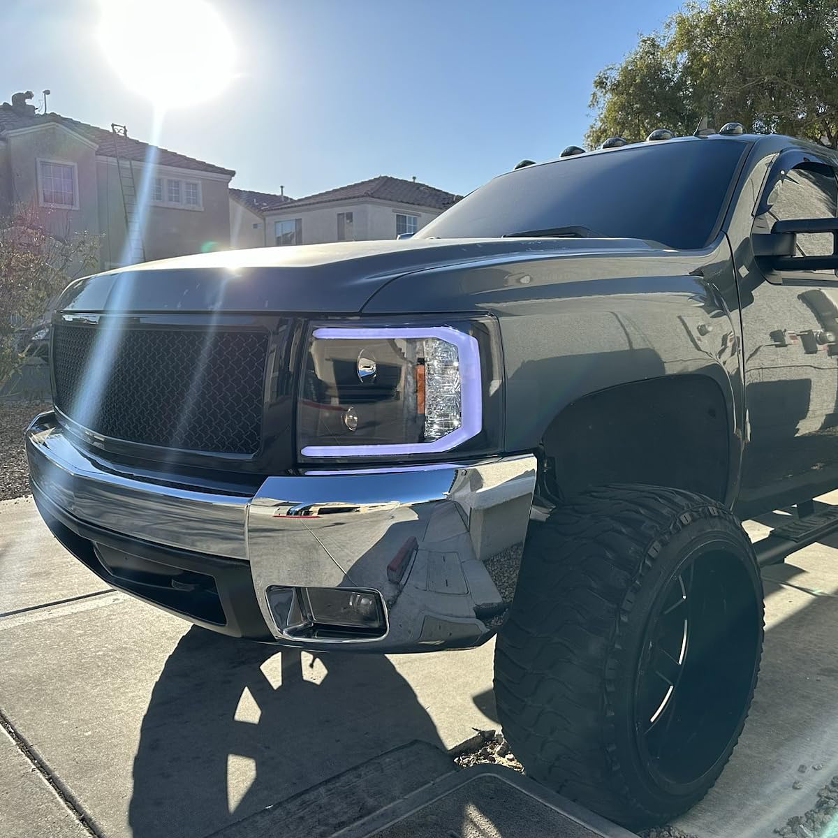 Black LED Light Tube Projector Headlights SPEC-D TUNING Compatible with 2007-2013 Chevy Silverado 1500 2500HD 3500HD, Left + Right Pair Headlamps Assembly