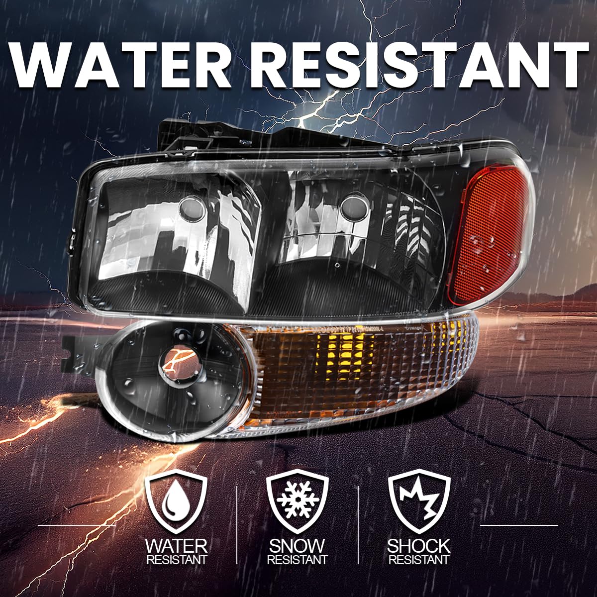 Black Headlights + Bumper Lamps Spec-D Tuning Compatible with 2000-2006 GMC Sierra 1500 2500 Yukon XL Denali, Left + Right Pair Assembly