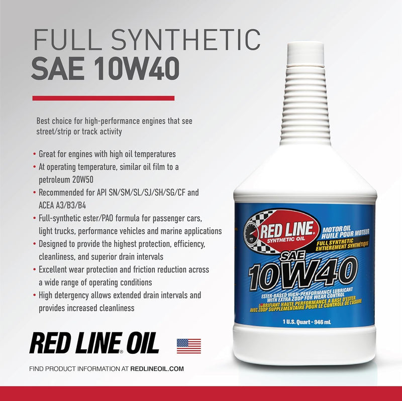 Red Line 10W40 SAE Fully Synthetic Motor Oil - 5 Gallon