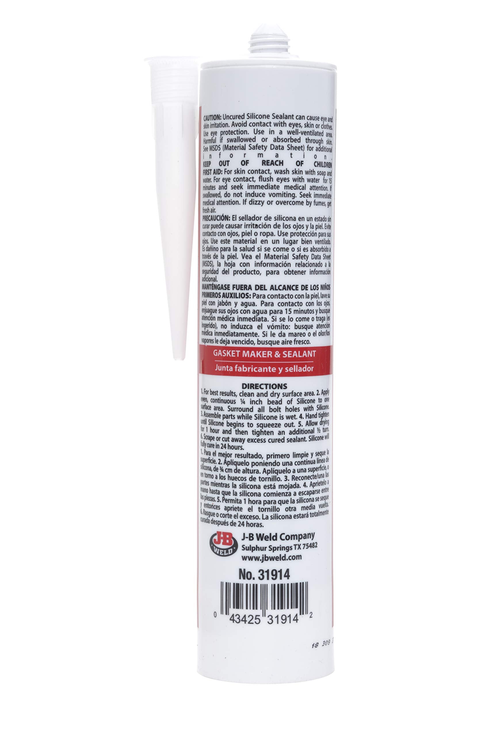 High Temperature J-B Weld 31914 Red RTV Silicone Gasket Maker and Sealant - 10.3 oz.