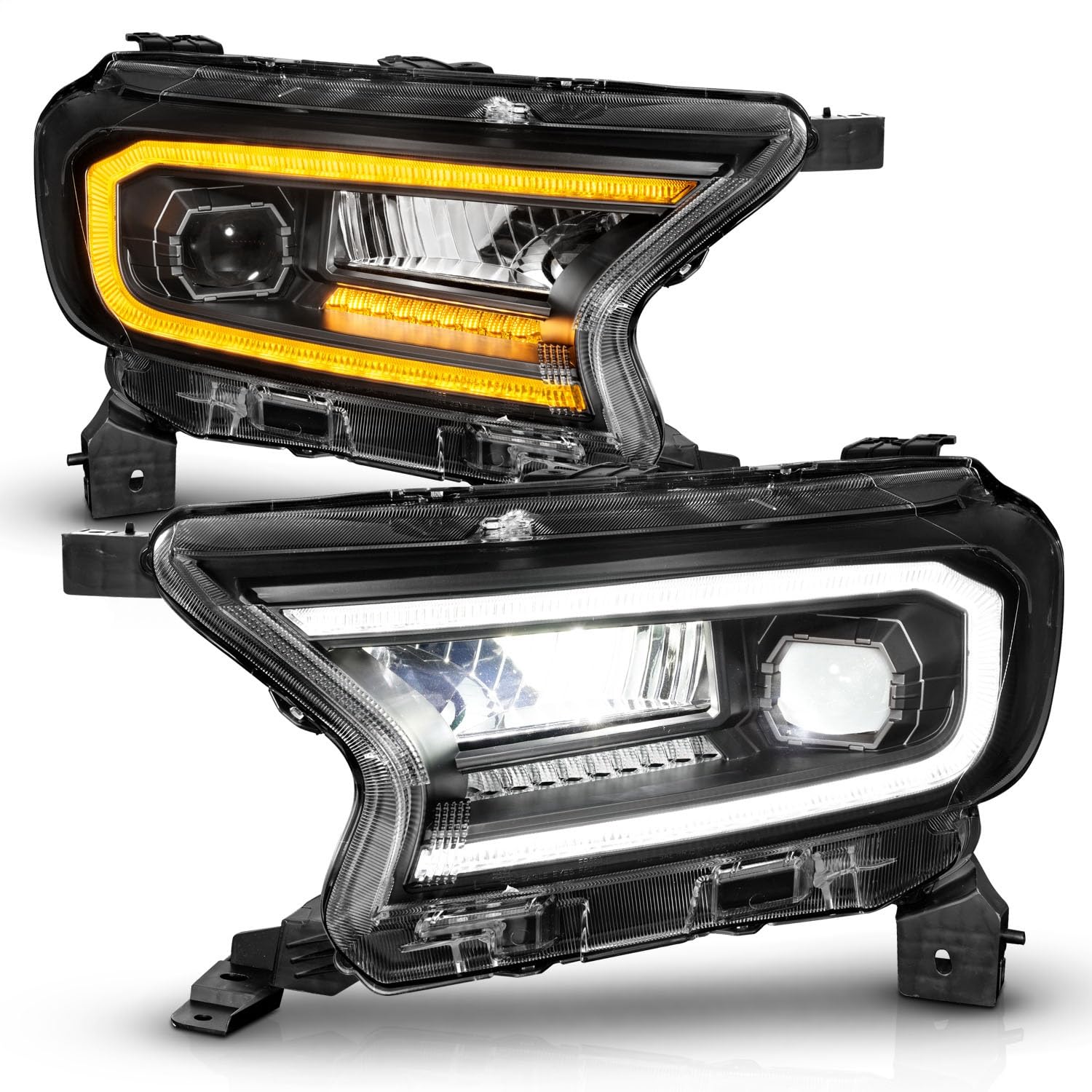 Black Sequential DRL Bar Projector LED Headlights - ANZO