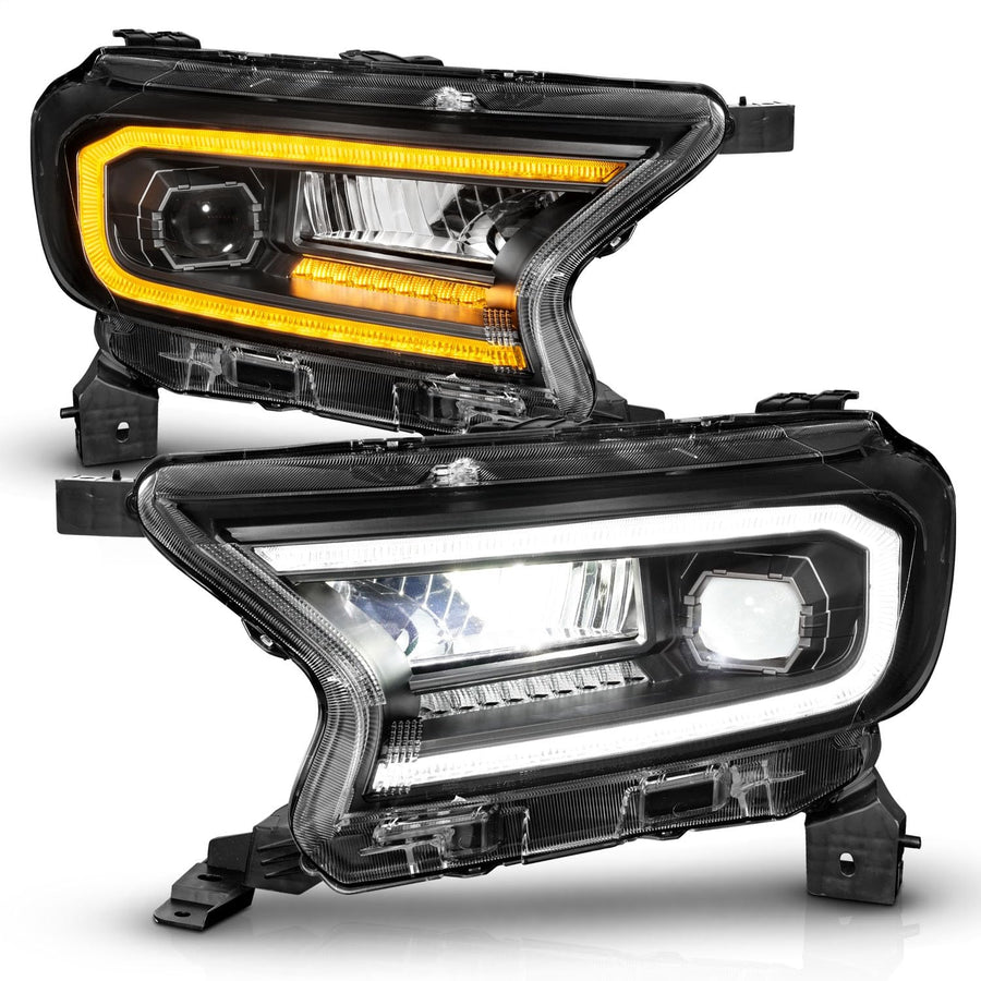 Black Sequential DRL Bar Projector LED Headlights - ANZO