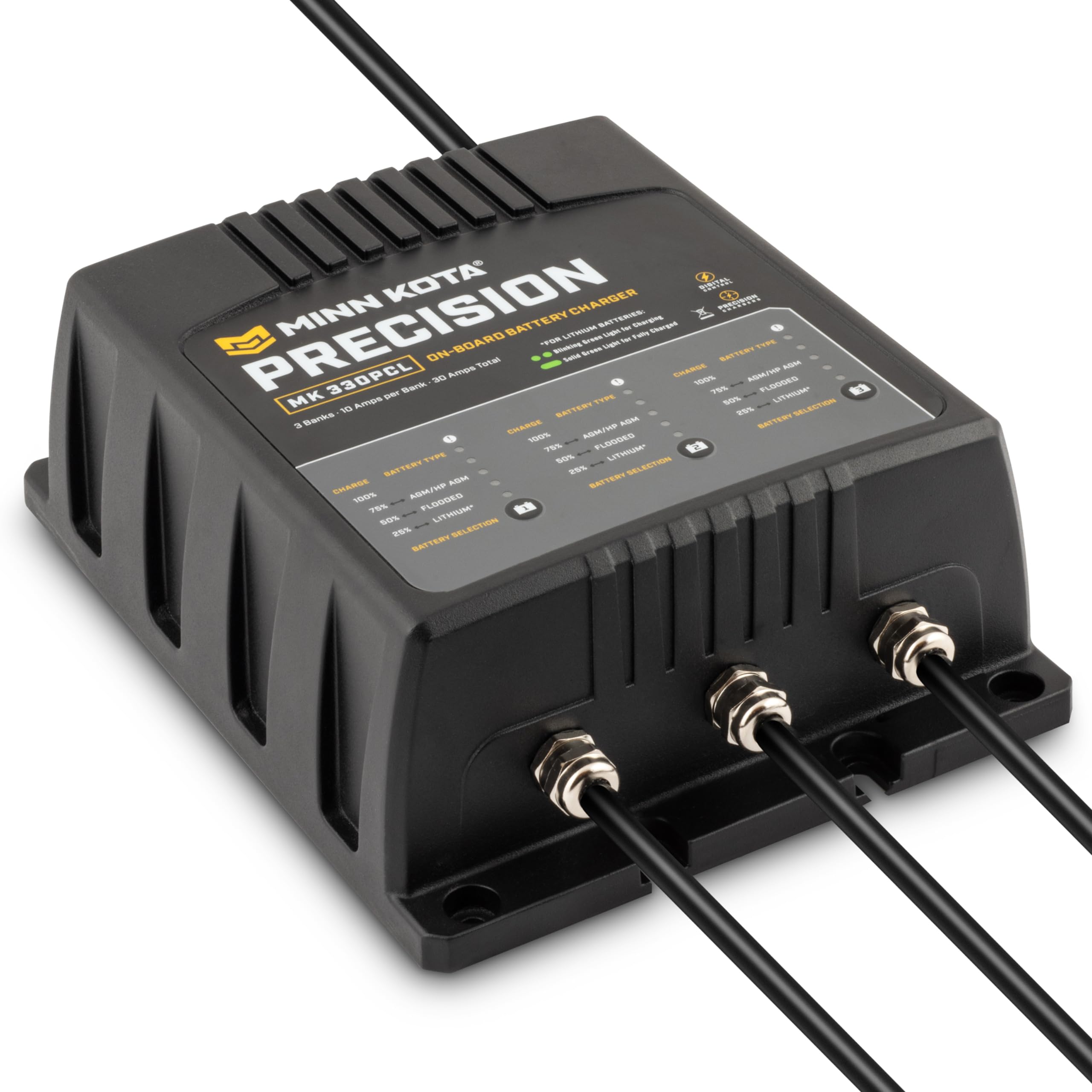 Minn Kota MK-330PCL Precision On-Board Marine Battery Charger – 3 Banks, 10 Amps Each