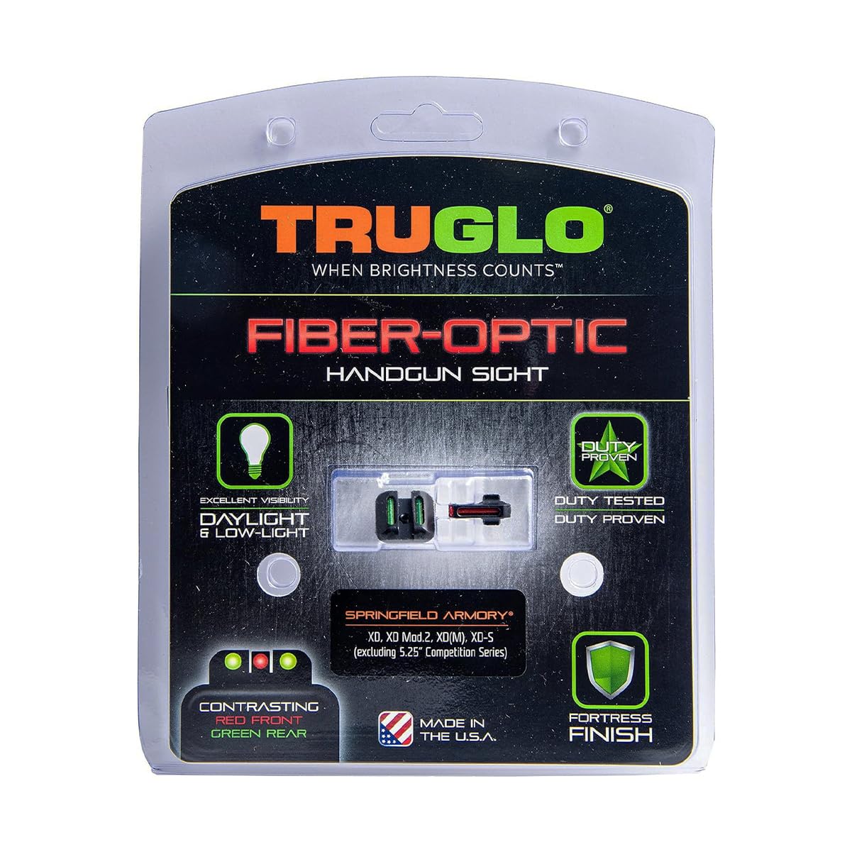 Fiber-Optic TRUGLO Handgun Night Sight | Compact Durable Snag-Resistant High-Visibility Red Front & Green Rear Sight, Compatible with Springfield XD Handguns