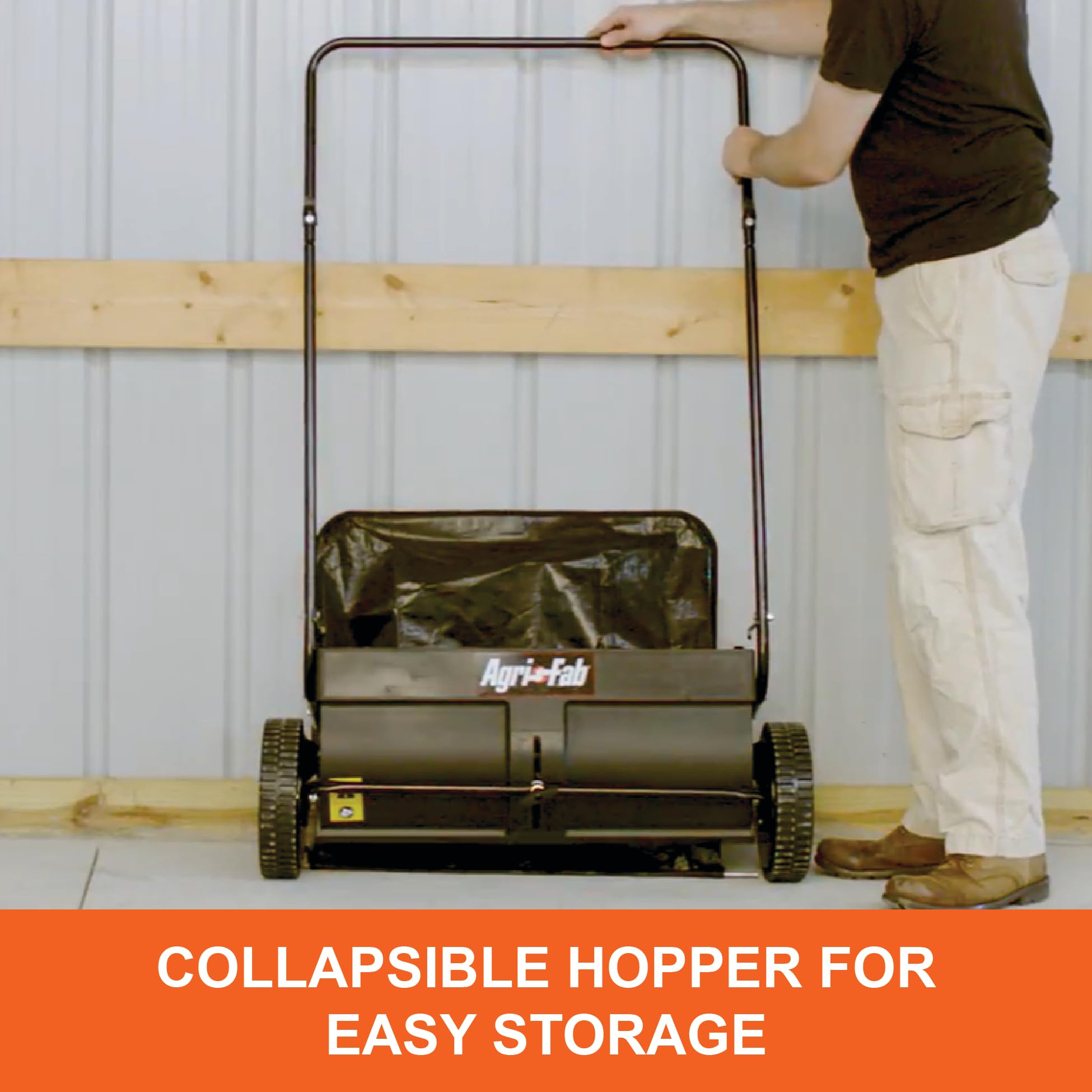 26" Agri-Fab Push Behind Lawn Sweeper, 7 cu. ft Hopper Bag Capacity; Leaf & Grass Catcher, with Adjustable Brush Height