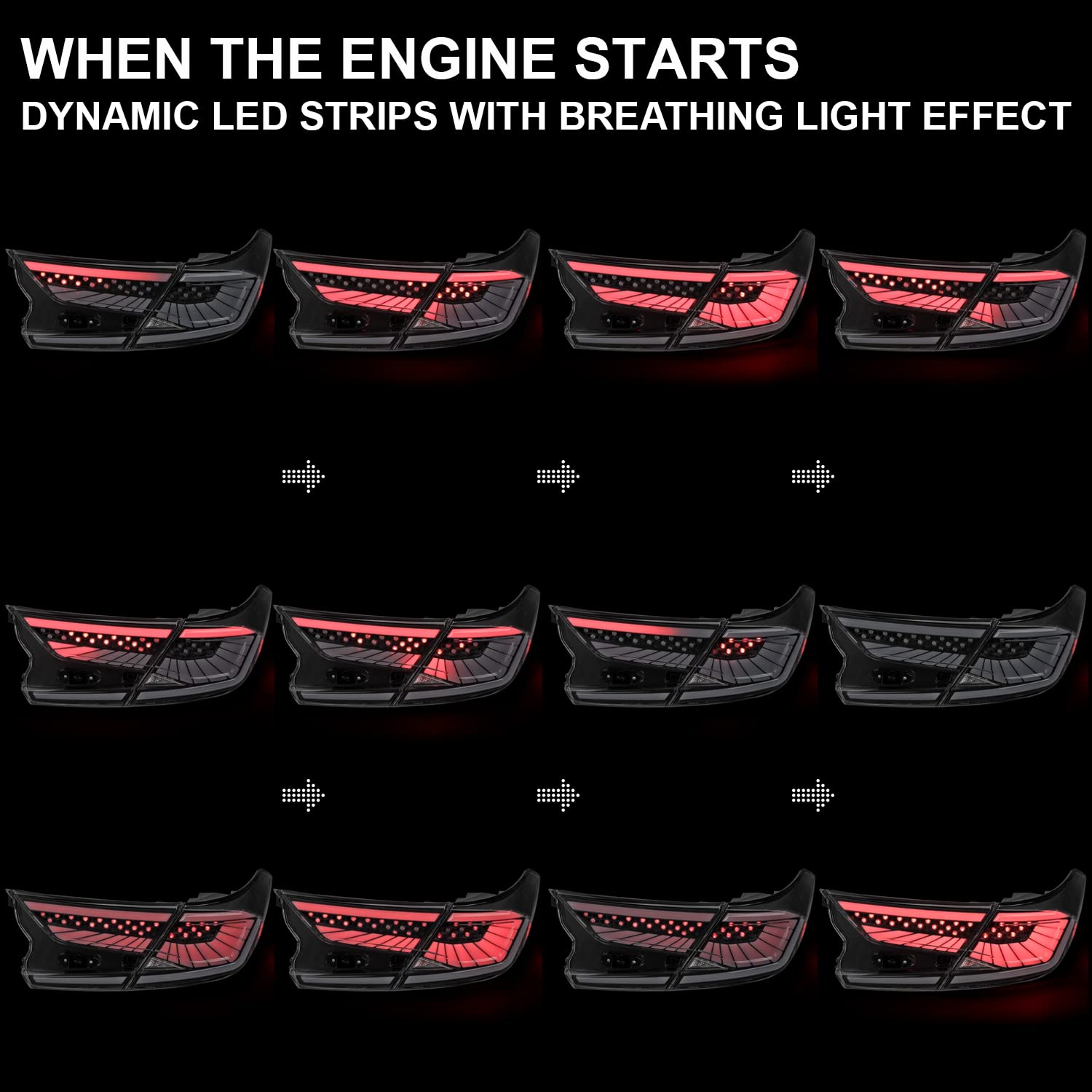 Black LED Sequential Tail Lights SPEC-D TUNING w/White Light Strips and Startup Animation Compatible with 2018-2022 Honda Accord 4Dr Sedan, Left + Right Pair Assembly