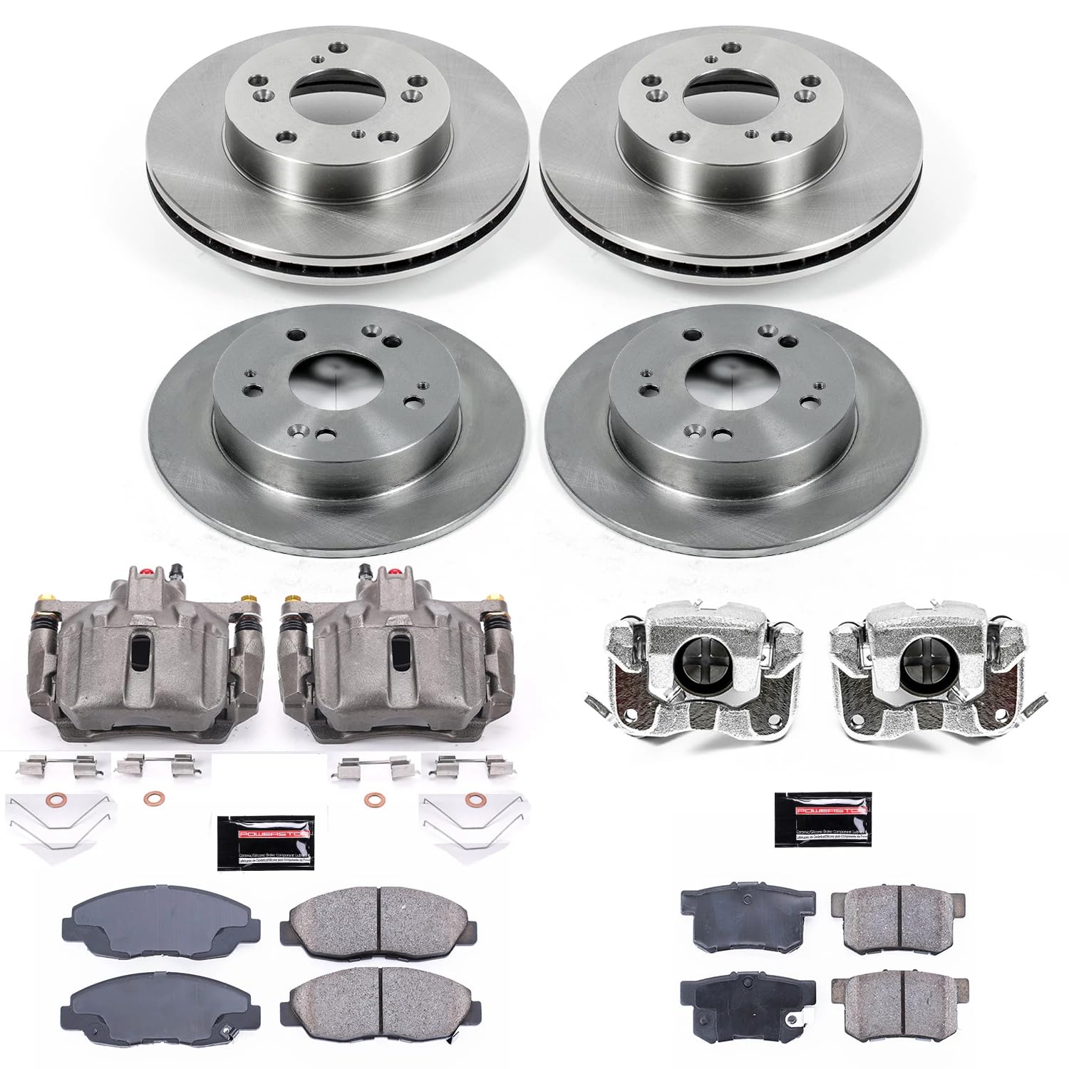 Power Stop KCOE6320 Replacement Autospeciality Front and Rear Caliper Kit- OE Rotors, Ceramic Brake Pads, Calipers For Honda Civic 2012 [Model Specific]