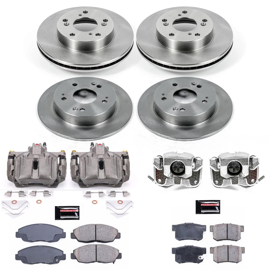 Power Stop KCOE6320 Replacement Autospeciality Front and Rear Caliper Kit- OE Rotors, Ceramic Brake Pads, Calipers For Honda Civic 2012 [Model Specific]