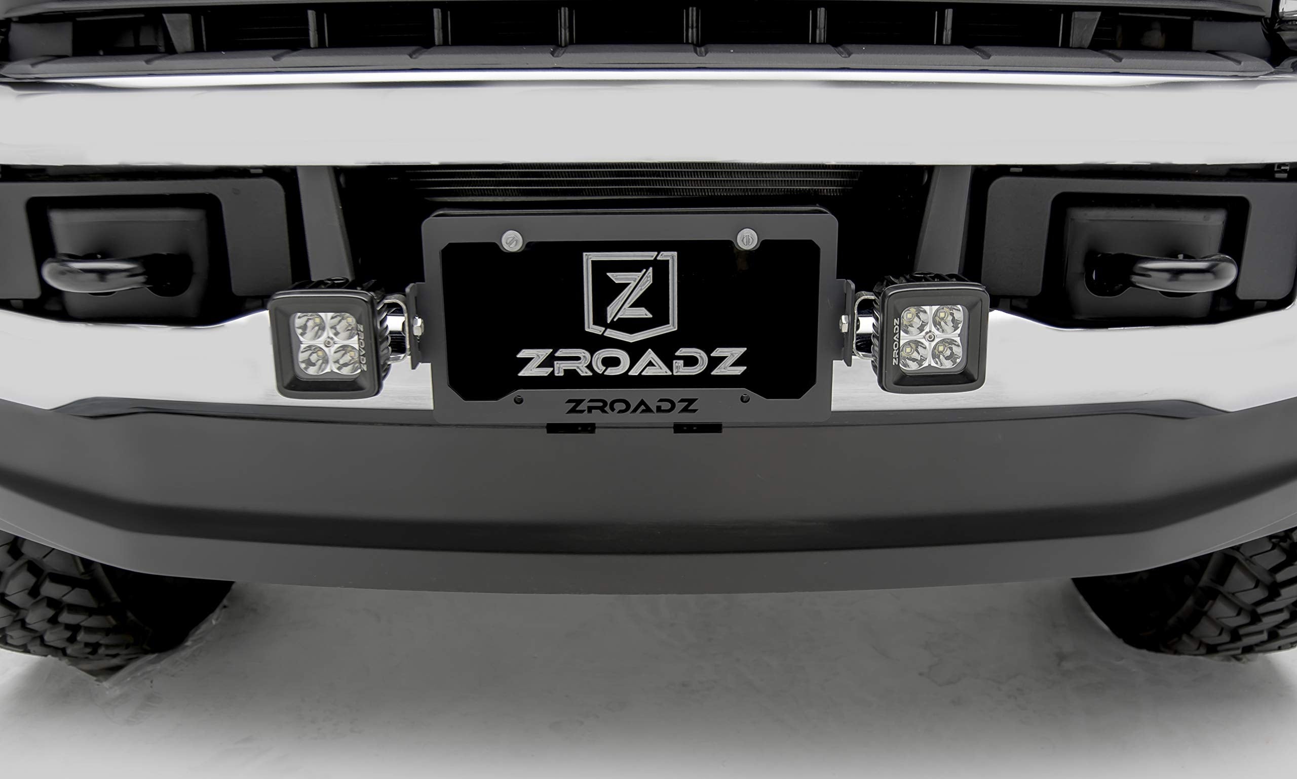 ZROADZ LED License Plate Frame Universal Bracket KIT- Black Mild Steel - Bolt-ON Includes (2) 3 Inch Pod Lights and Harness PN#Z310005-KIT