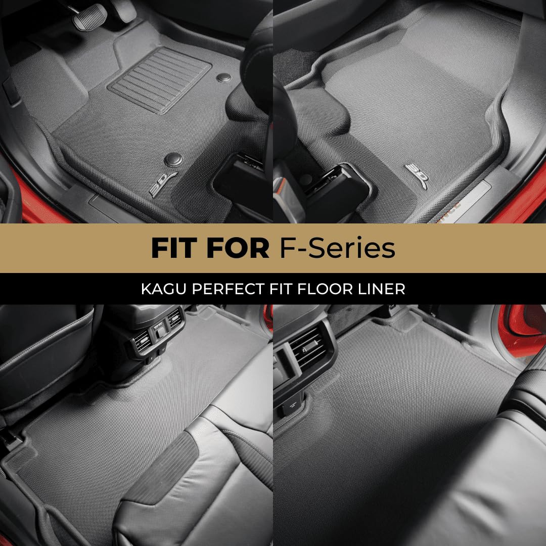 Kagu 3D MAXpider Custom Fit Floor Mat (Black) Compatible with Ford F-150 Supercrew 2015-2026 / F-150 Lightning Supercrew 2022-2026 (w/Bucket Seats, NO Underseat Storage) - Full Set