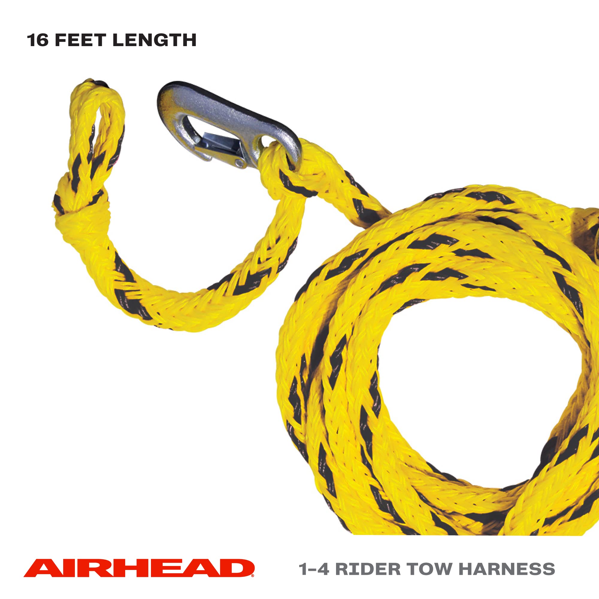 Heavy Duty Airhead Tow Harness for 1-4 Rider Towable Tubes, Water Skis, Wakesurf Boards and Wakeboards, 16-Feet