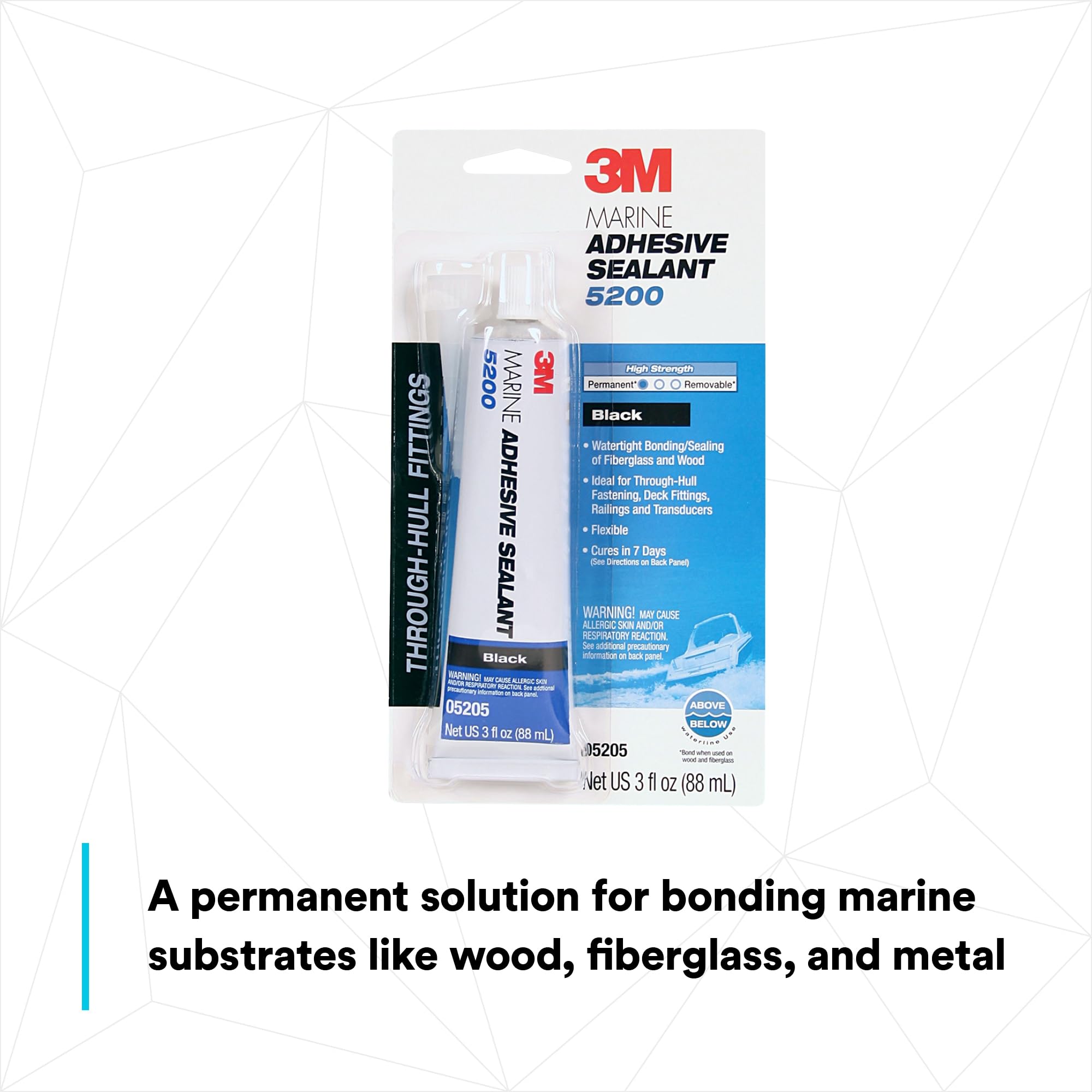3M Marine Sealant Adhesive 5200 - Permanent Bonding and Sealing for Boats and Marine Applications - Black - 3 Ounces