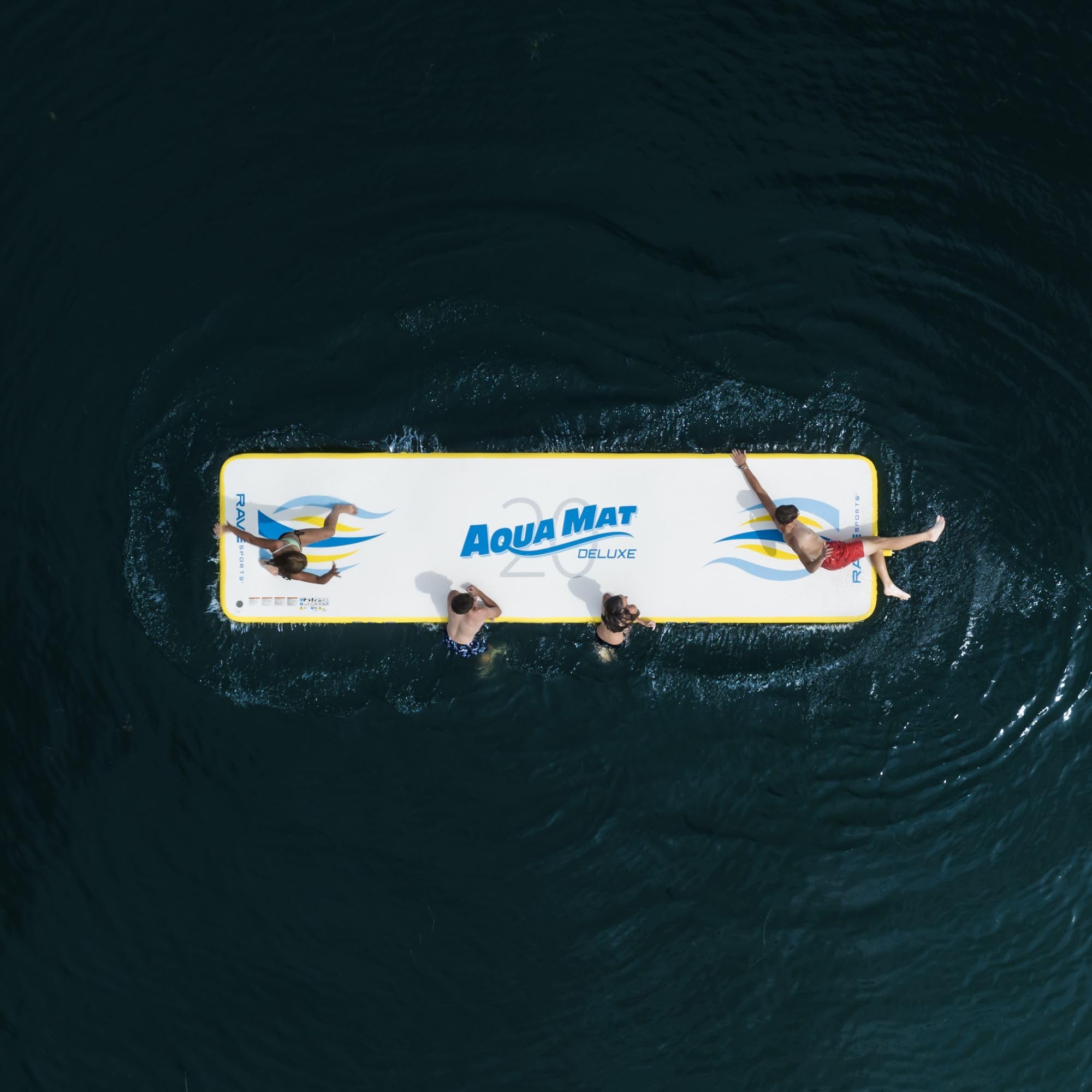 Aqua Mat Deluxe Rave Sports Inflatable 20 Floating Mat, Platform and Swim Dock with Dropstitch PVC Construction, 20' x 5', Supports 1500 lbs