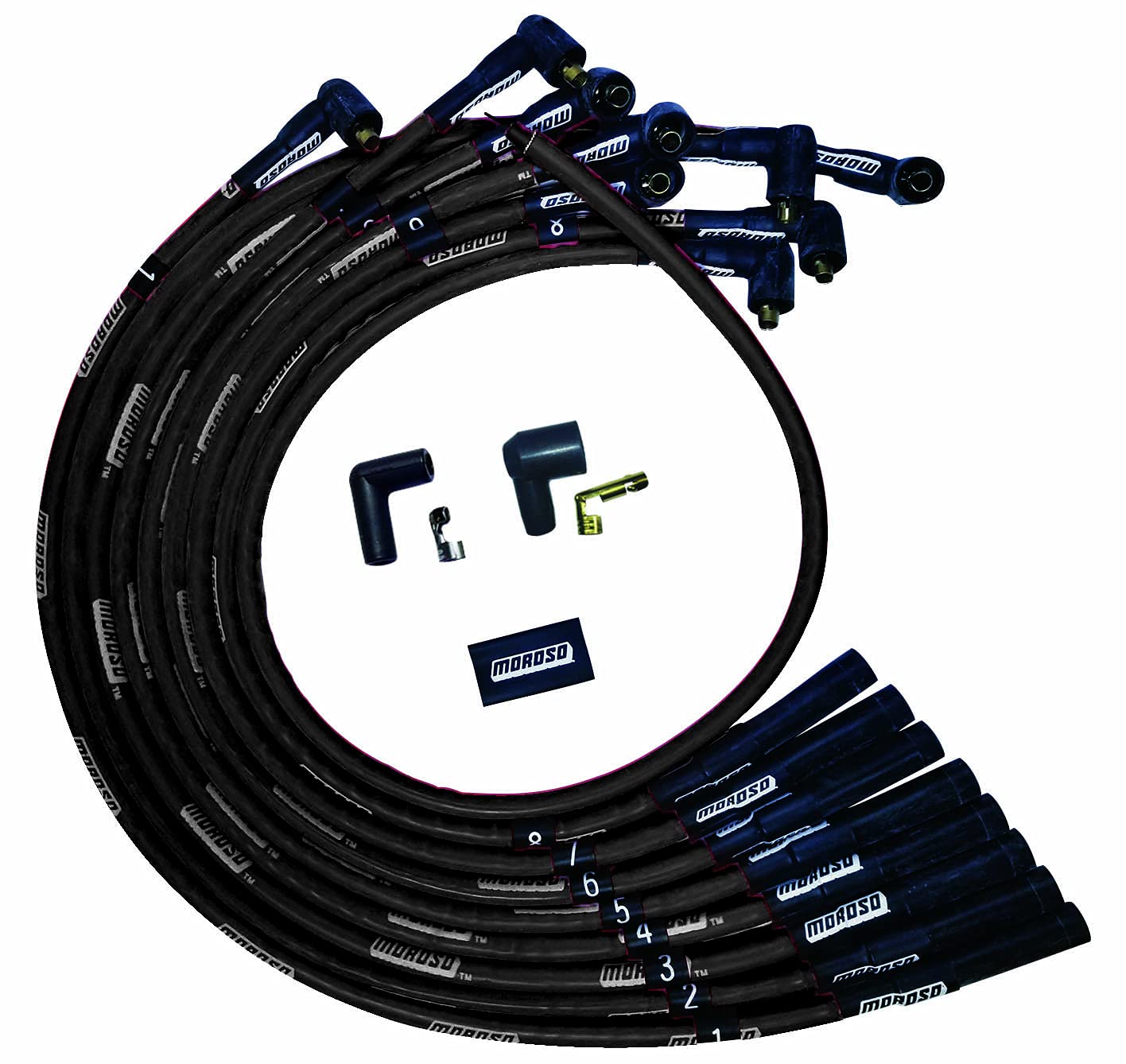 Ultra Series Moroso 51541 Sleeved Black Spark Plug Wires, Big Block Chevy, Over Valve Cover Routing, Straight Plug Ends, Non HEI Distributor