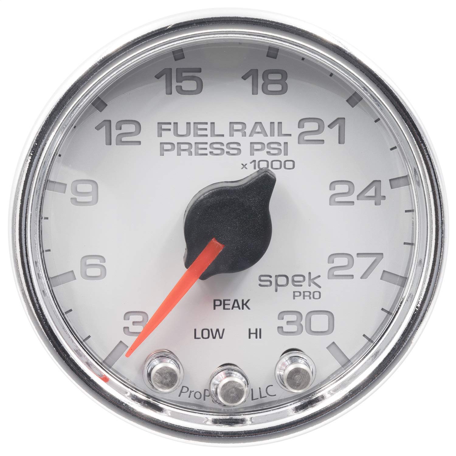AutoMeter P32111 Rail Press Gauge (Spek-Pro Gauge, 2 1/16", 30Kpsi, Stepper Motorwith Peak & Warn, Wht/Chrm, Spek-Pro)