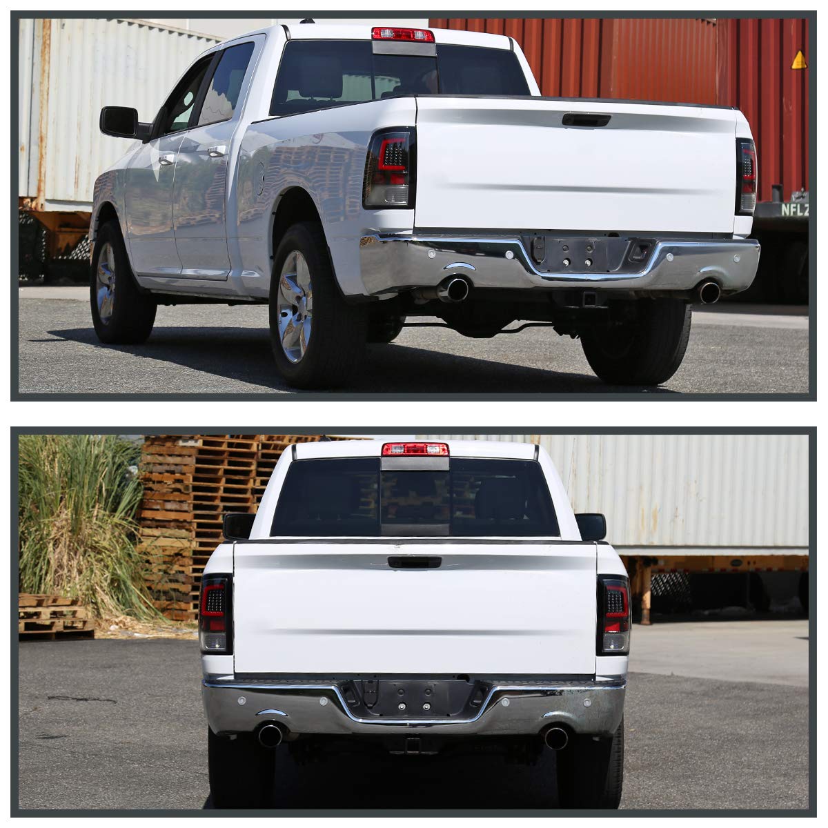 2009-2018 Dodge RAM LED Tail Lights Red C-Bar (Jet Black Housing/Clear Lens)