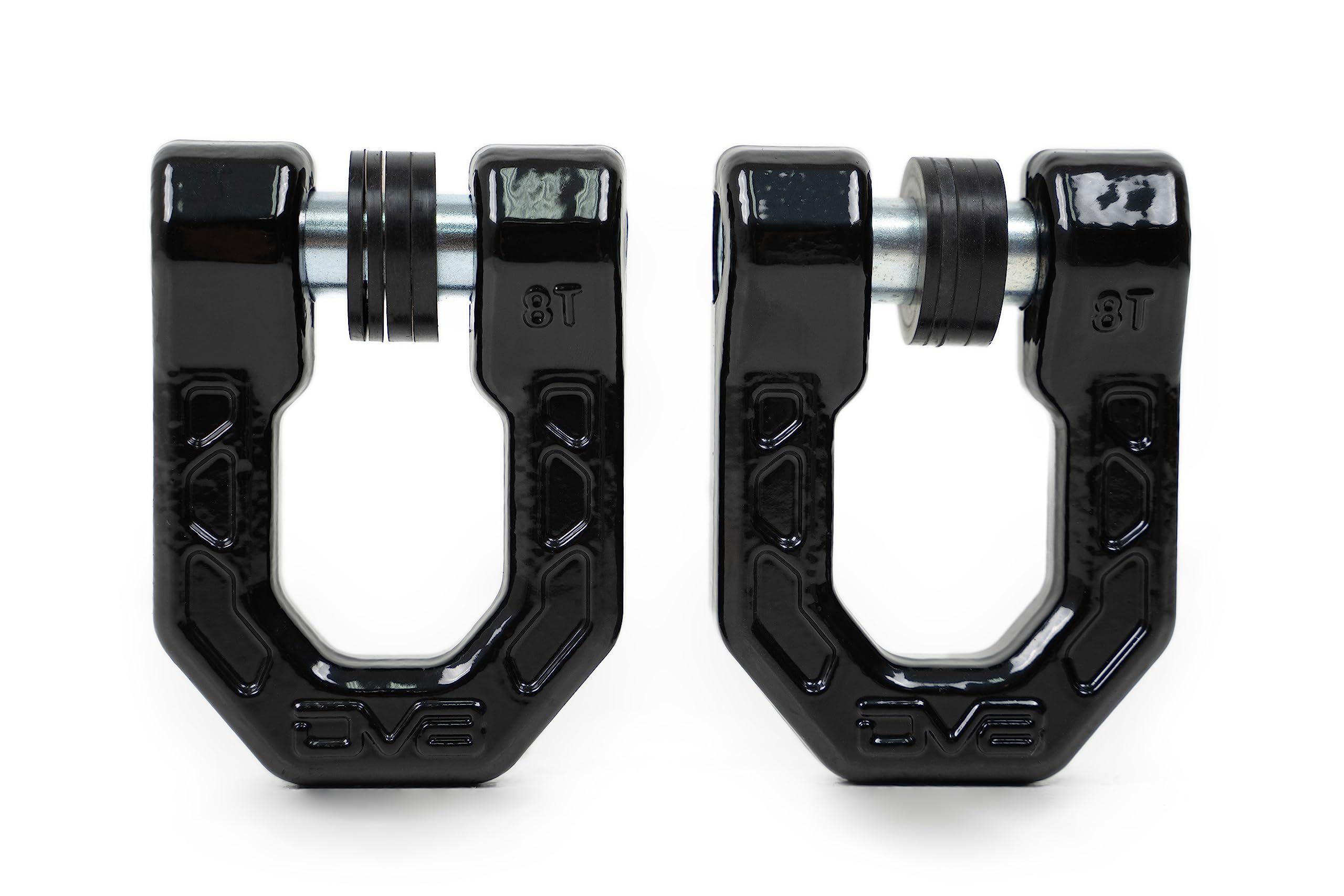 Offroad DV8 Elite Series D-Ring Shackles | Pair | 8 Ton Working Load Limit | (4) ⅛” & (4) 3/16” Isolators Included | 1&1/16” Thick Forged Steel D-Ring (Black)