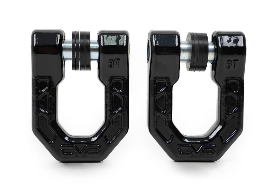 Offroad DV8 Elite Series D-Ring Shackles | Pair | 8 Ton Working Load Limit | (4) ⅛” & (4) 3/16” Isolators Included | 1&1/16” Thick Forged Steel D-Ring (Black)
