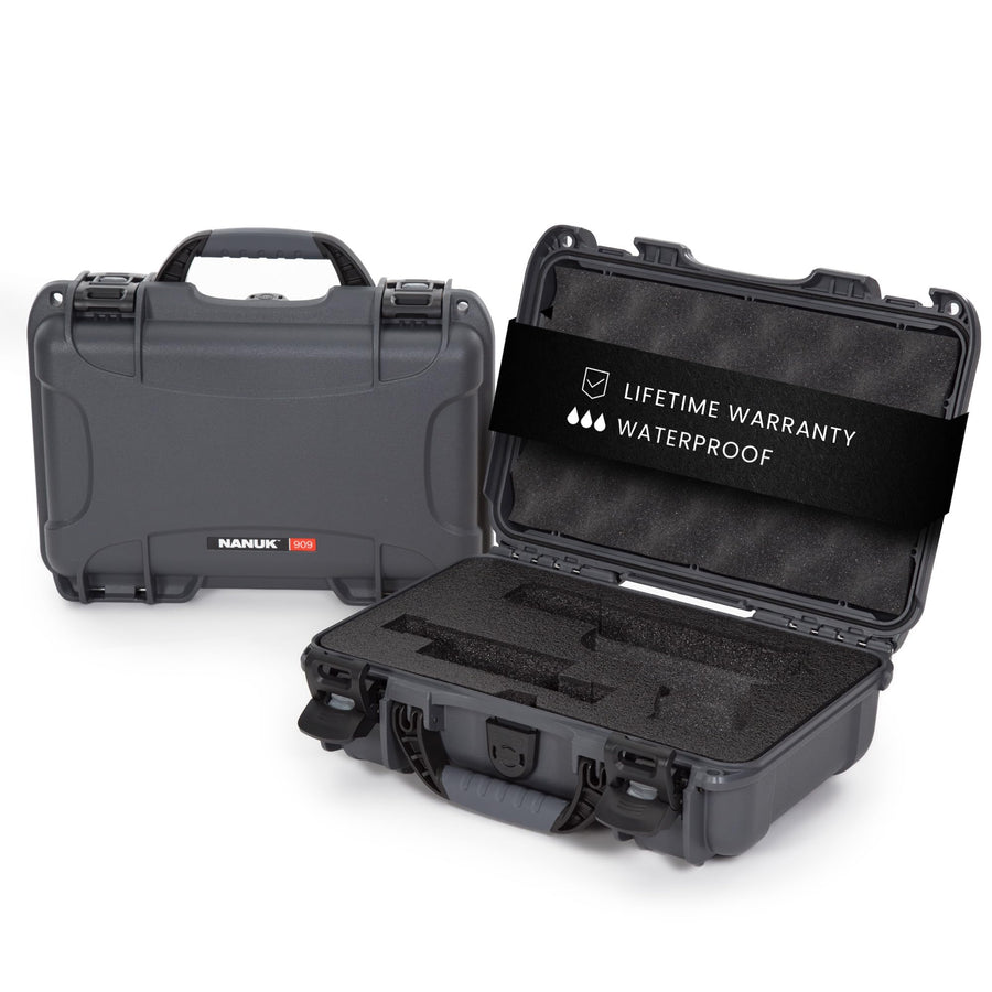 Hard Case NANUK 909 with Custom Foam Insert for Glock, IP67 Waterproof & Crushproof, Rugged Construction for Ultimate Protection, Made in North America – Graphite (12.6” x 9” x 4.4”)