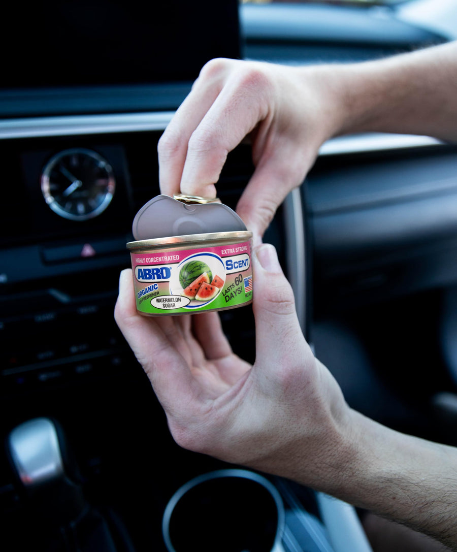 ABRO Air Freshener Car Cans: Spill Proof Air Fresheners for Home, Office, or Car Accessories, Lasts Up to 60 Days - 1 Pack Watermelon Sugar Scent