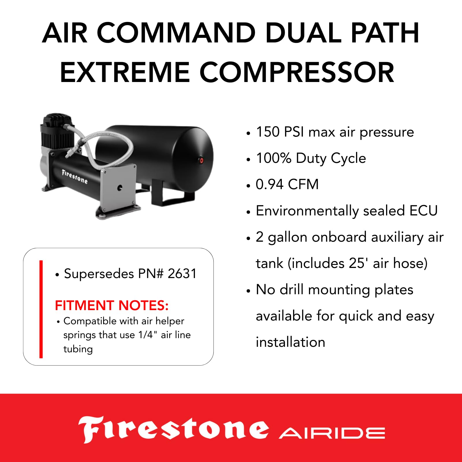 Firestone Air Command 2932 Dual Path Wireless Extreme Air Suspension Compressor System | 5-150 PSI | No Drill Mounting Plate Includes | Easy Installation