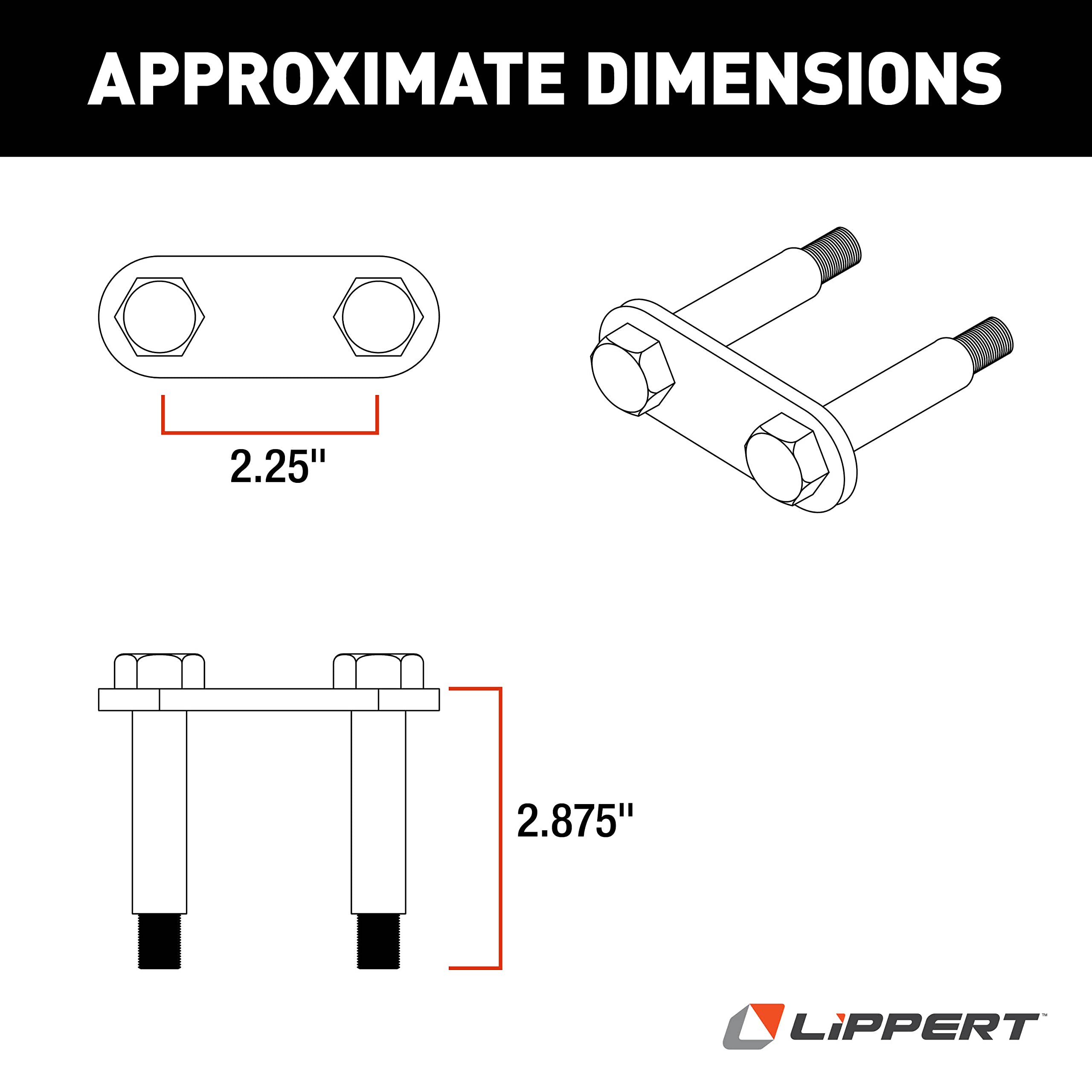 2.25" Lippert Replacement Shackle Link Assembly for RV Trailer Suspension Systems, Includes 2 Shoulder Bolts, 1 Shackle Link Plate - 125675