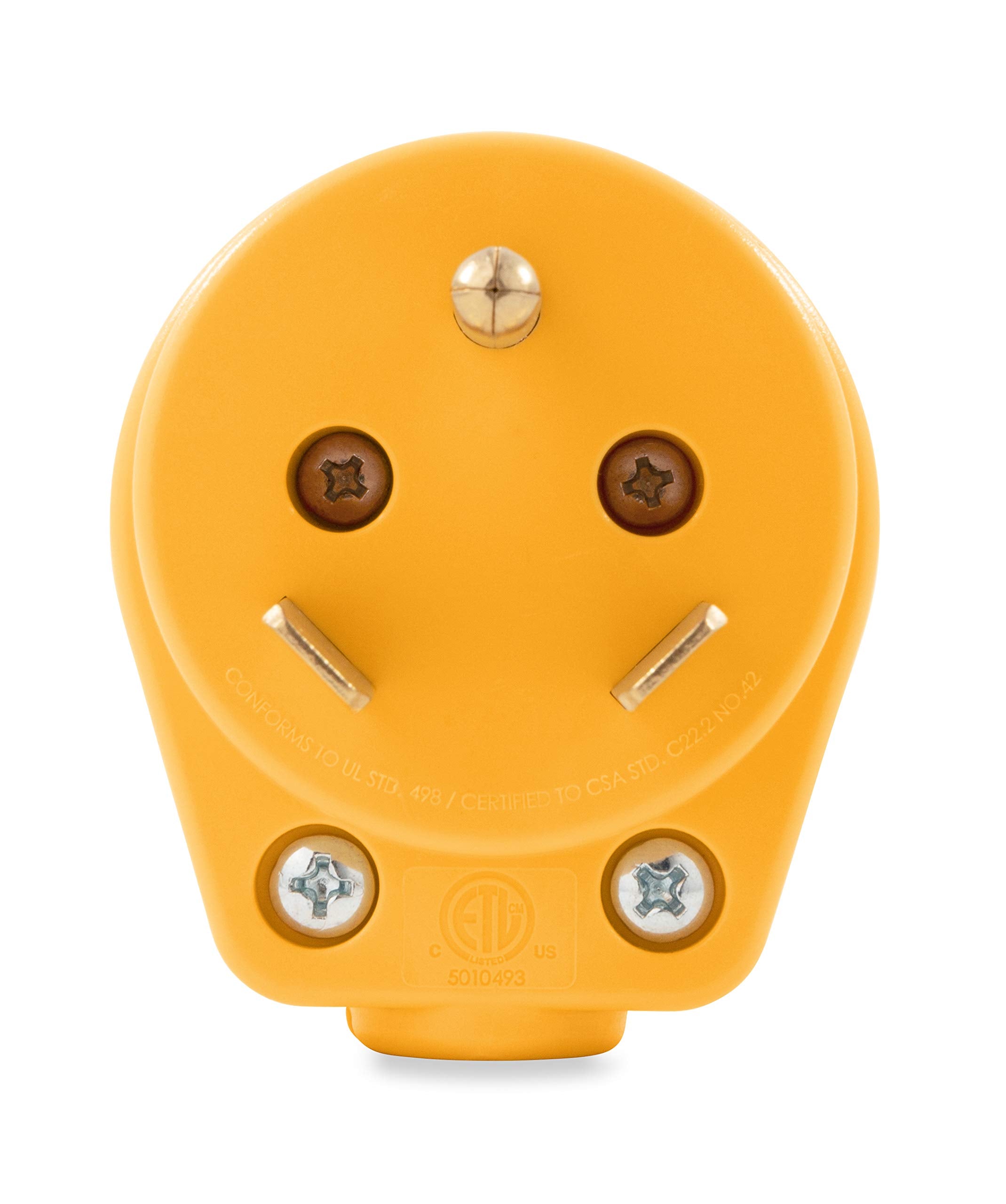 Camco Mini Power Grip RV Replacement Plug - Attach 30 Amp RV Plug to Existing 30 Amp RV Extension Cord - Features Ergonomic Designed Handle for Easy Gripping- Rated for 125 V/3750 W (55283)