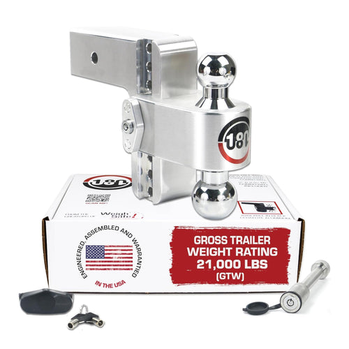 Weigh Safe Adjustable Trailer Hitch - 180-Degree Trailer Hitch for Towing - Compatible with 3" Receivers - 6" Drop, Chrome-Plated Tow Balls, 21,000 GTW, 2-Piece Lock Set