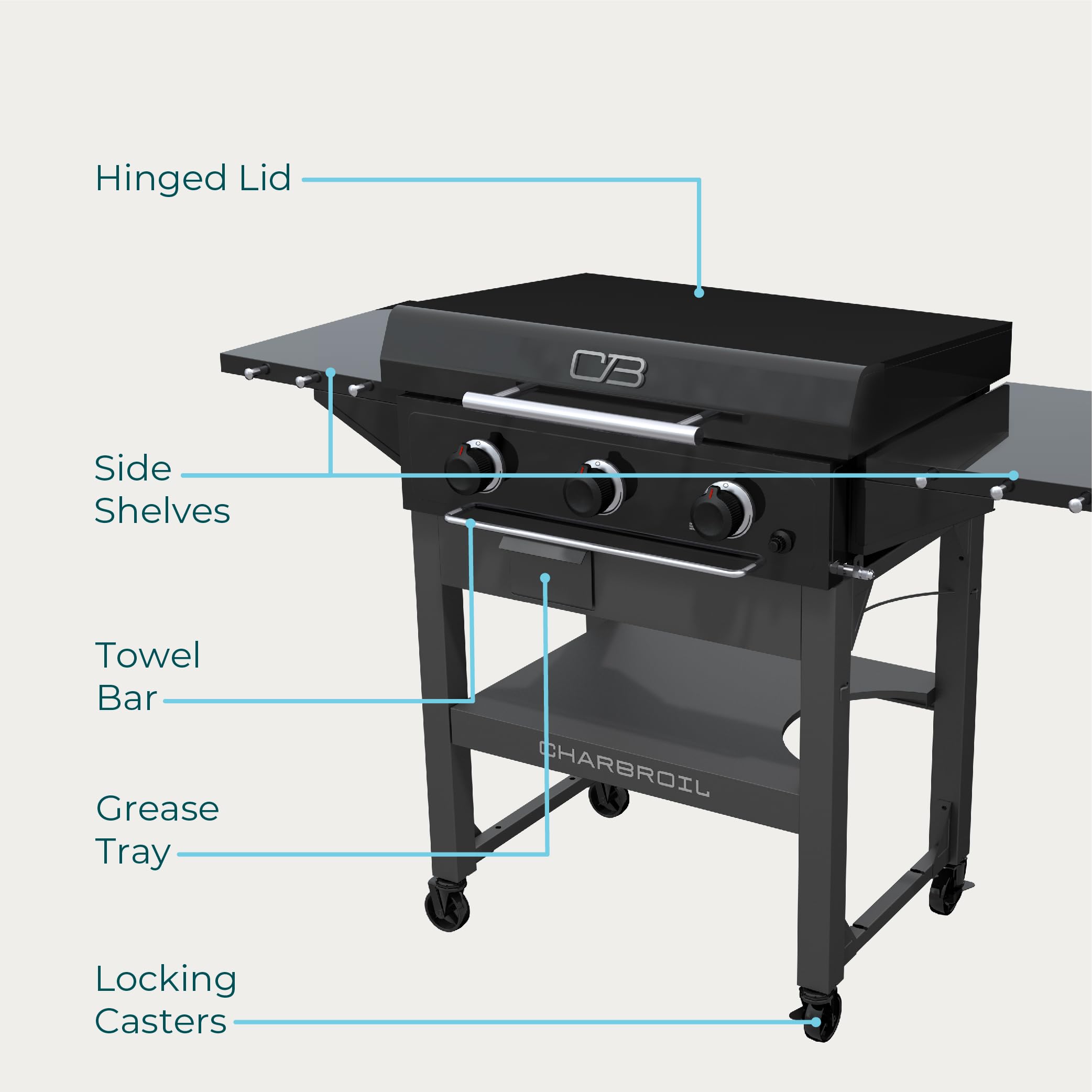 28" Charbroil XL Performance Series Propane Gas Griddle with Cart 3 Burner Flat Top Grill, Black - 463258924