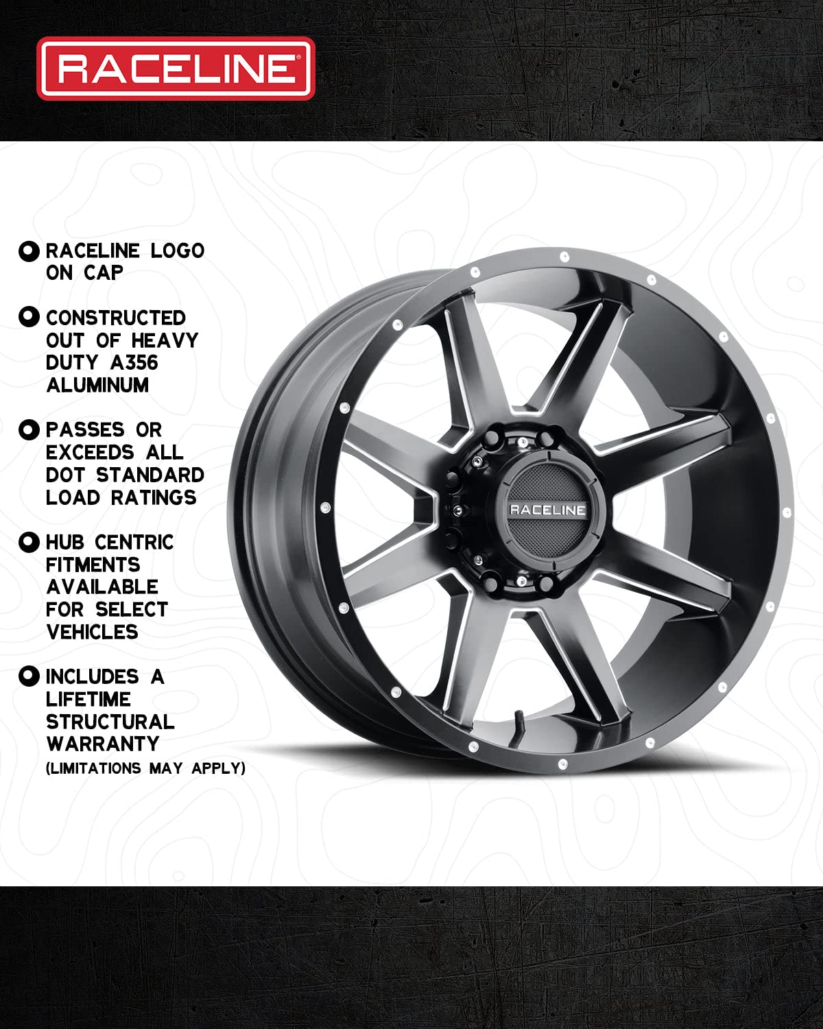 Satin Black Raceline Wheels 954M STRYKER Wheel 17X8.5"8X165.1 Bolt Pattern 0mm Offset/(4.75"B/S) 8 Spoke Aluminum Passenger Car Wheels, Full Size Replacement Black Car Rims