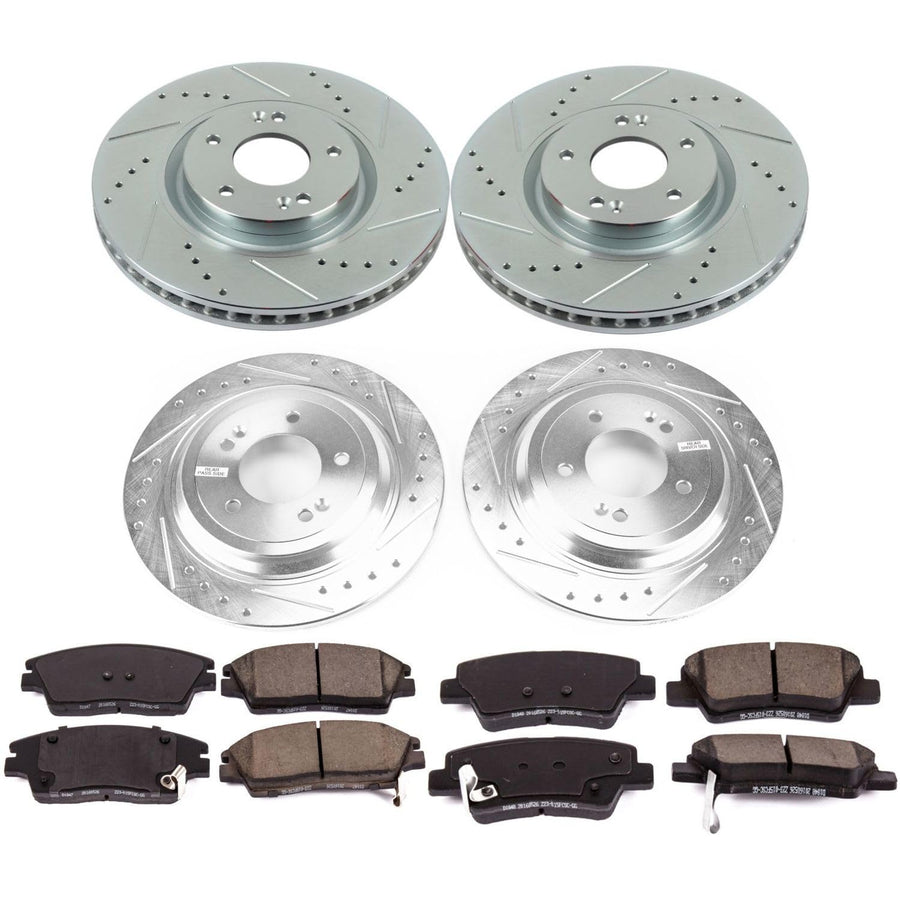 Power Stop K8003 Z23 Daily Driver Front and Rear Carbon-Fiber Ceramic Brake Pads and Drilled and Slotted Rotors Kit For Kia Sportage 2017-2022 [Model Specific]