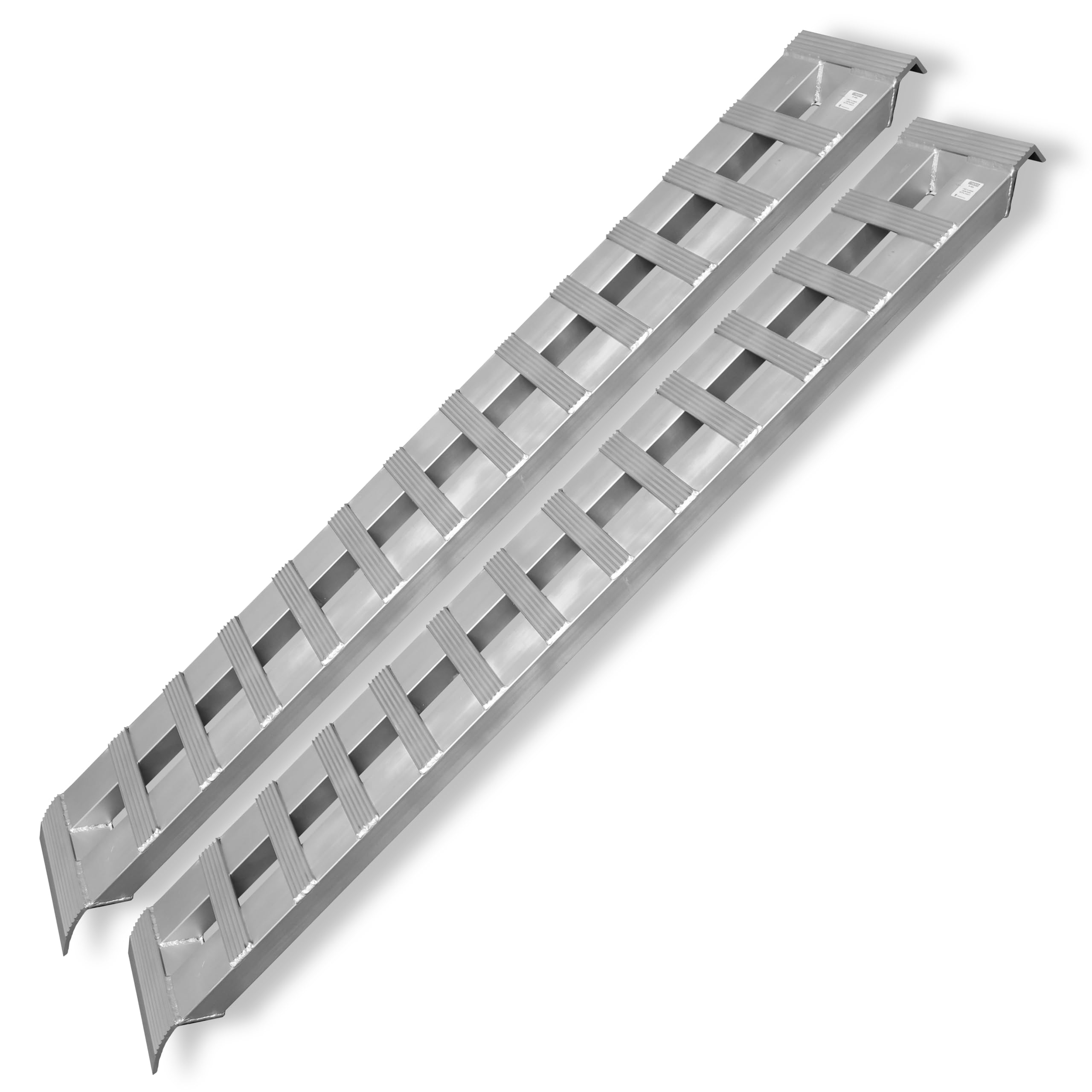 Heavy Duty GEN-Y Aluminum Loading Ramps - Set of 2, 7 Foot Long x 14 Inches Wide, 6000 lbs Capacity, Hybrid Hook and Plate Ends, Serrated Cross Rungs for Maximum Traction