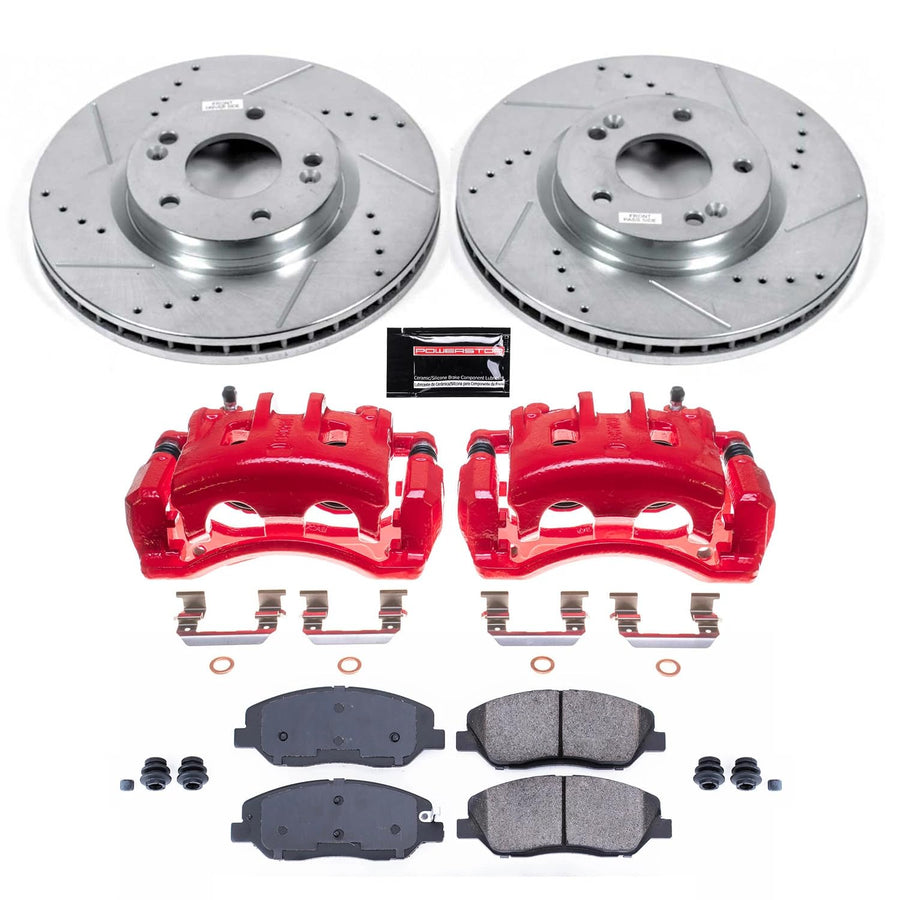 Power Stop Z23 KC4665 Daily Driver Front Brake Caliper Kit-Drilled/Slotted Brake Rotor, Brake Pads & Calipers For Hyundai Santa Fe 2007-2009 [Model Specific]