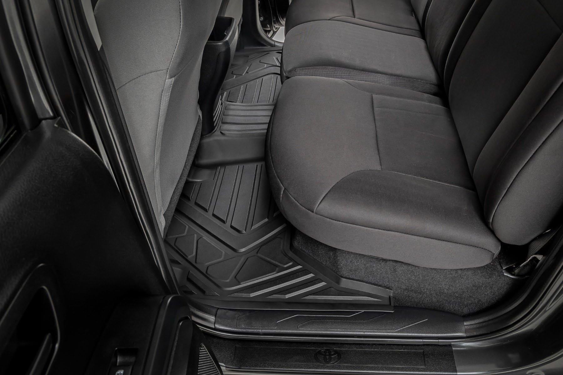 Rough Country Floor Mats Flex-Fit for Toyota Tacoma (2016-2023) Double Cab - Front & Rear Set, Custom All-Weather Non-Slip TPE Liners w/Spill Saver Lip