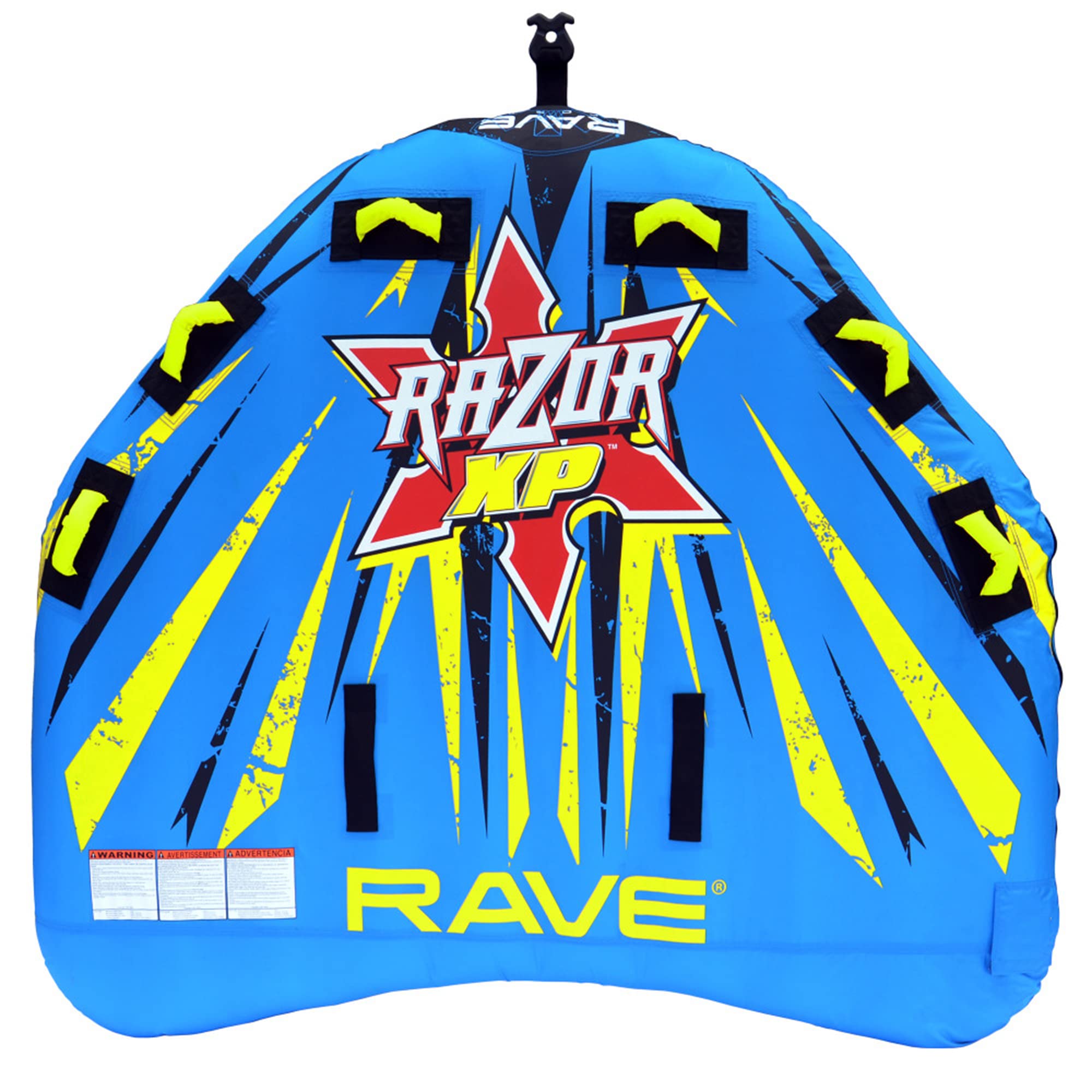 RAVE Sports Inflatable Razor XP Towable Tube, 1-3 Riders, Unique Skim-Fast Bottom Coating, Nylon Cover, Foam-Filled Reinforced Handles, Quick Connect Tow Point, Boat Tubes-Towables, Fast Ride