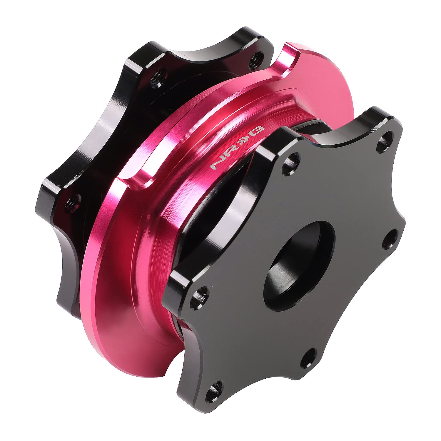 NRG Innovations SRK-PK-R200BK SFI 42.1 Spec D Shaped 6-bolt Steering Wheel Quick Release Adapter,Black Quick Release/Pink Ring
