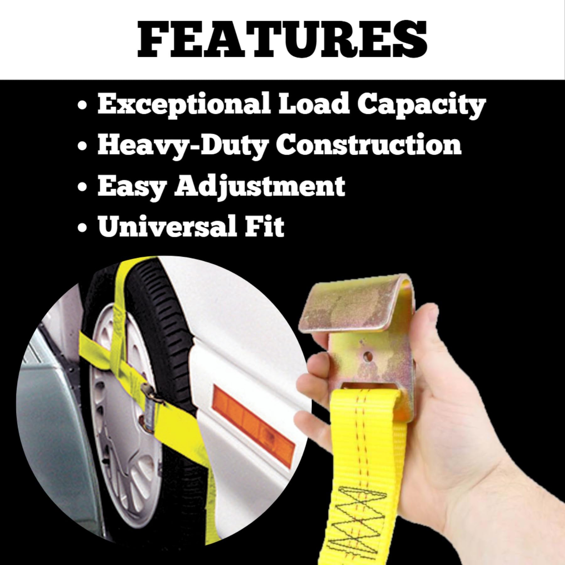 Single Roadmaster 2150 Universal Tie Down Strap | Compatible with Tires up to 30" Diameter & 11" Tread Width | 2" Wide Nylon Webbing | 5,000 Pound Capacity | Secures Vehicle to Tow Dolly