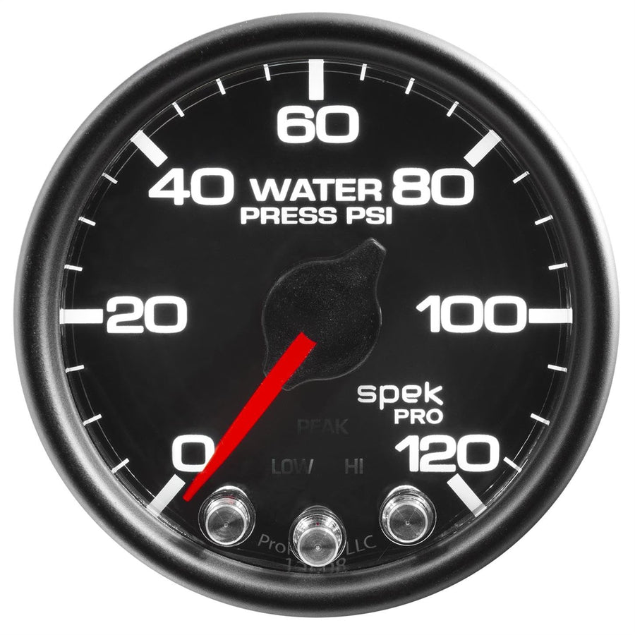 Gauge AutoMeter P34532 Water Press (Spek-Pro 2 1/16", 120Psi, Stepper Motorwith Peak & Warn, Blk/Blk, Spek-Pro)