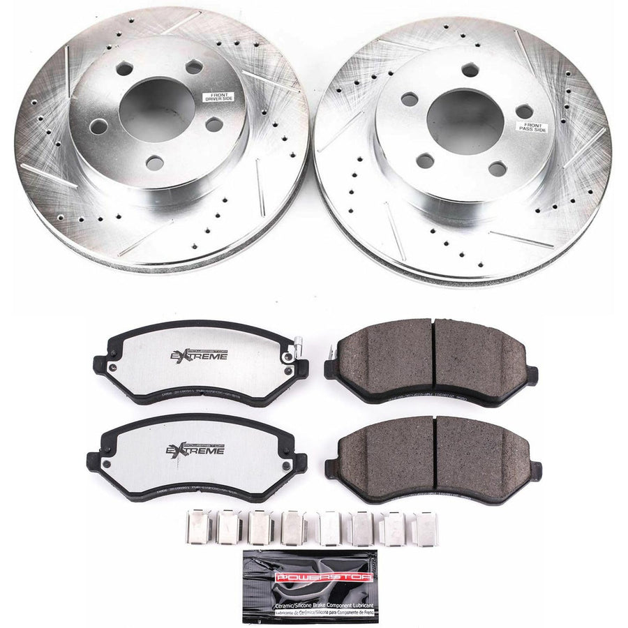 Power Stop Brake Kit Front For 2002 2003 2004 2005 2006 2007 Jeep Liberty - Truck & Tow Carbon Fiber Ceramic Pads & Drilled and Slotted Rotors Replacement, K2160-36