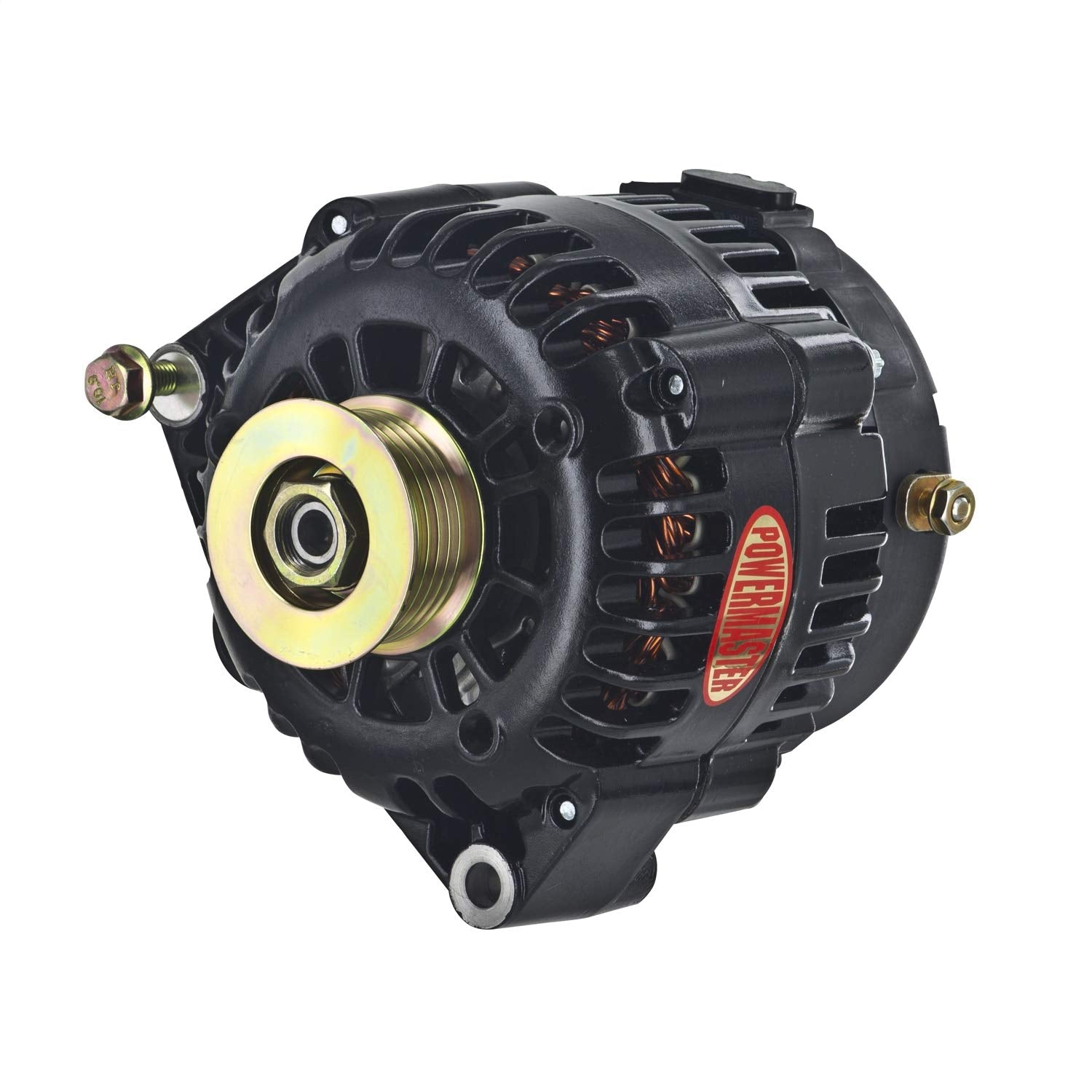 Black Powermaster 8-58529-103 Alternator (165A 6 Groove Pulley Side Bat Post with Spacers 1 Wire)