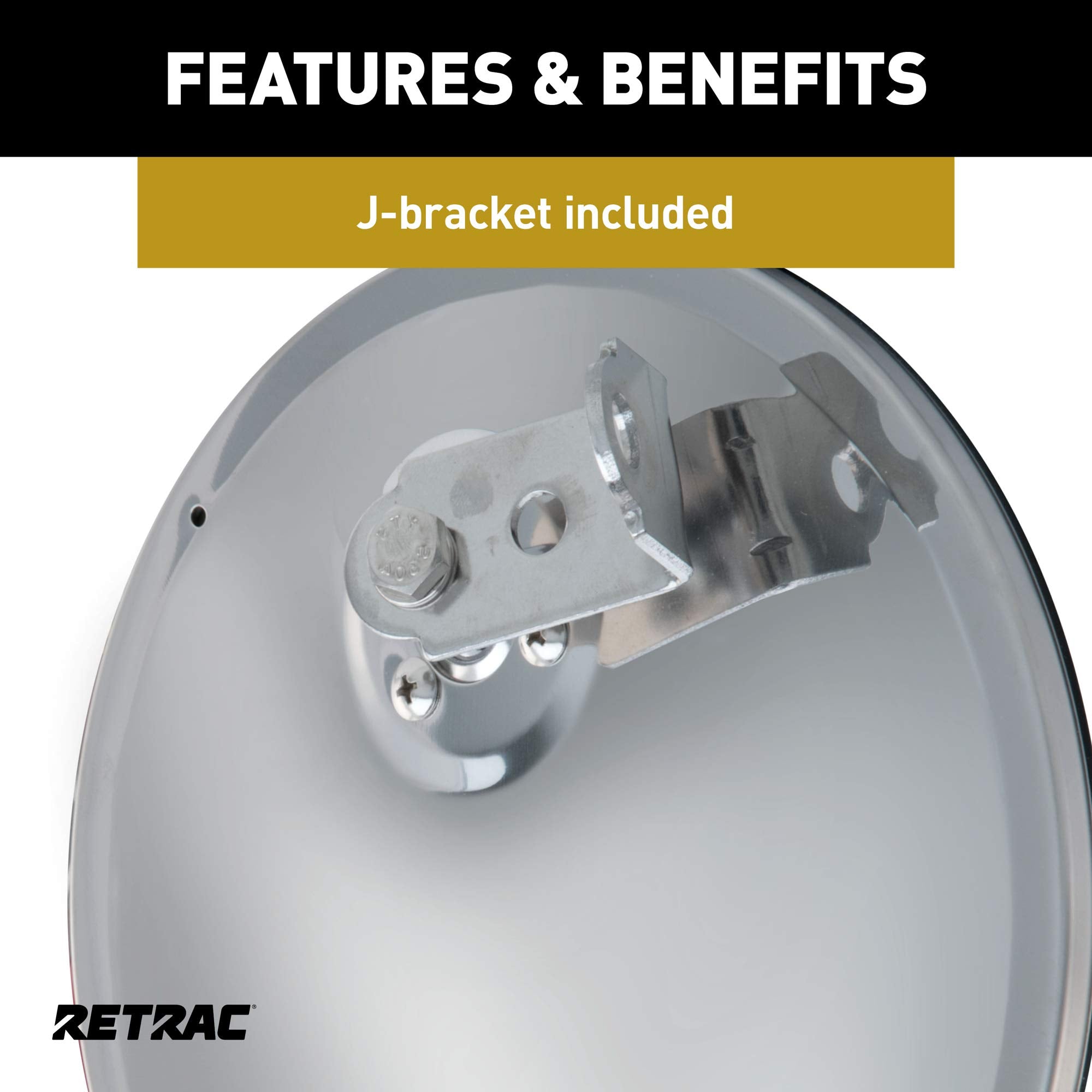 8-1/2-Inch RETRAC Stainless Steel Offset-Mount Convex Mirror Head with J-Bracket, Universal Driver or Passenger Side