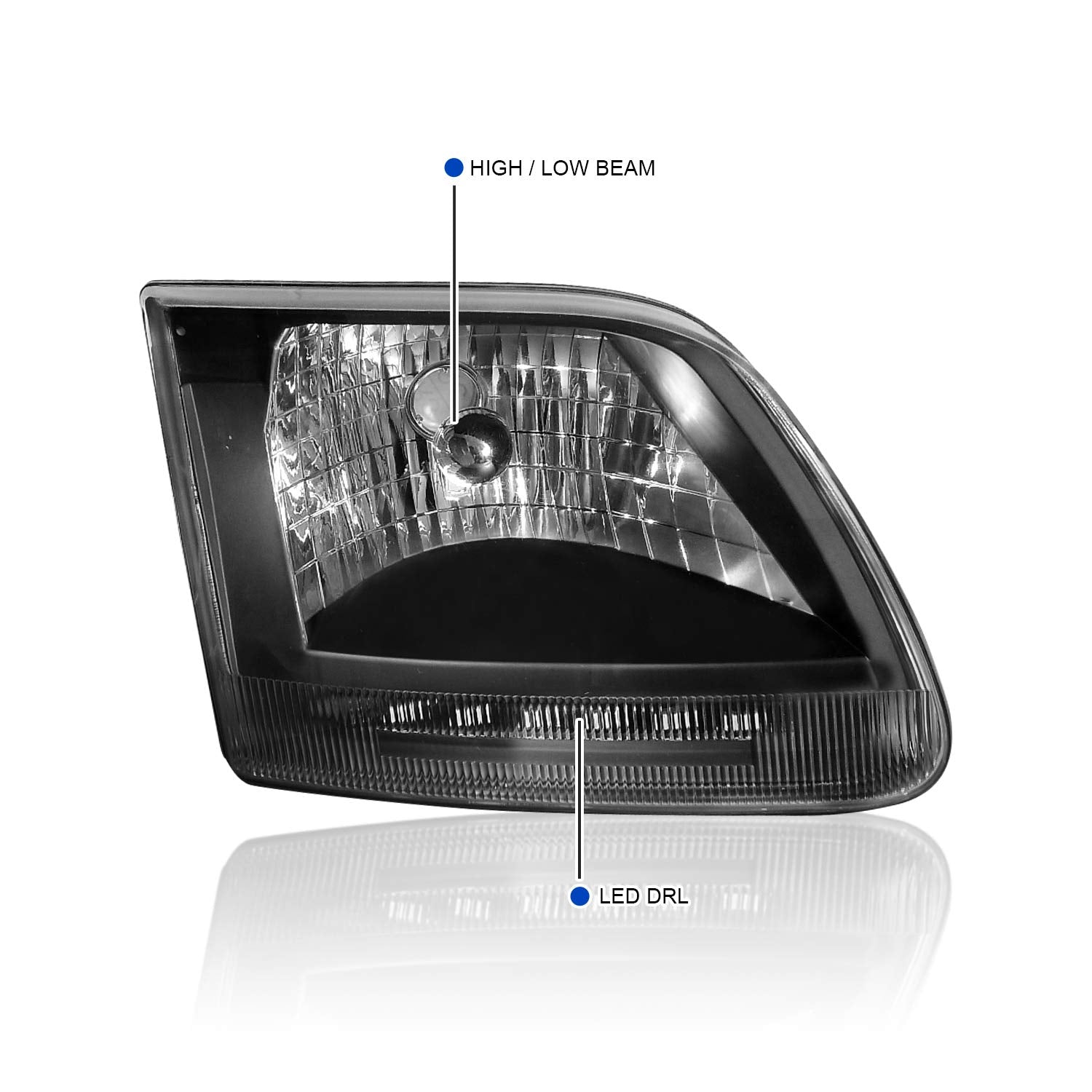 Led Head Lights + Corner Lights Turn Signal Lamp SPEC-D TUNING Comopatible with 1997-2003 Ford F150 Left + Right Pair