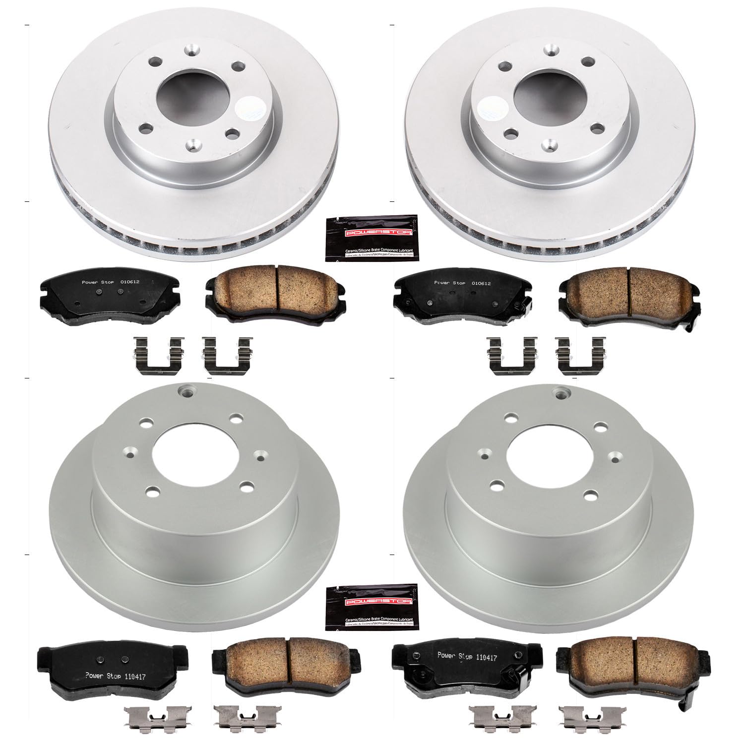 Power Stop CRK4445 Brake Rotor & Coated Ceramic Brake Pads- front & rear For Hyundai Sonata 2003-2005, Kia Optima 2002-2006 [Model Specific]