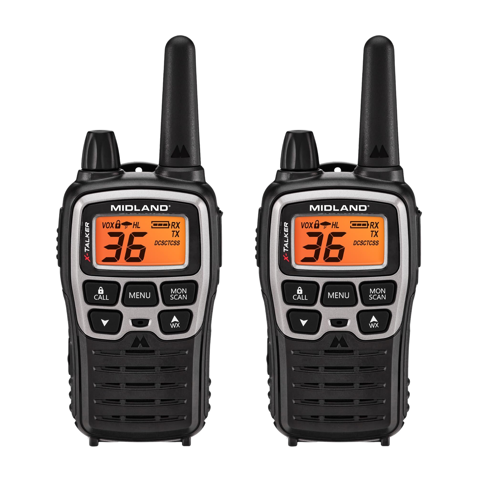 Midland T77VP5 X-TALKER Walkie-Talkie Long Range FRS Two-Way Radio for Camping Overlanding NOAA Weather Scan + Alert, 121 Privacy Codes - Includes Carrying Case & Headset Black/Silver, 2 Radio Bundle