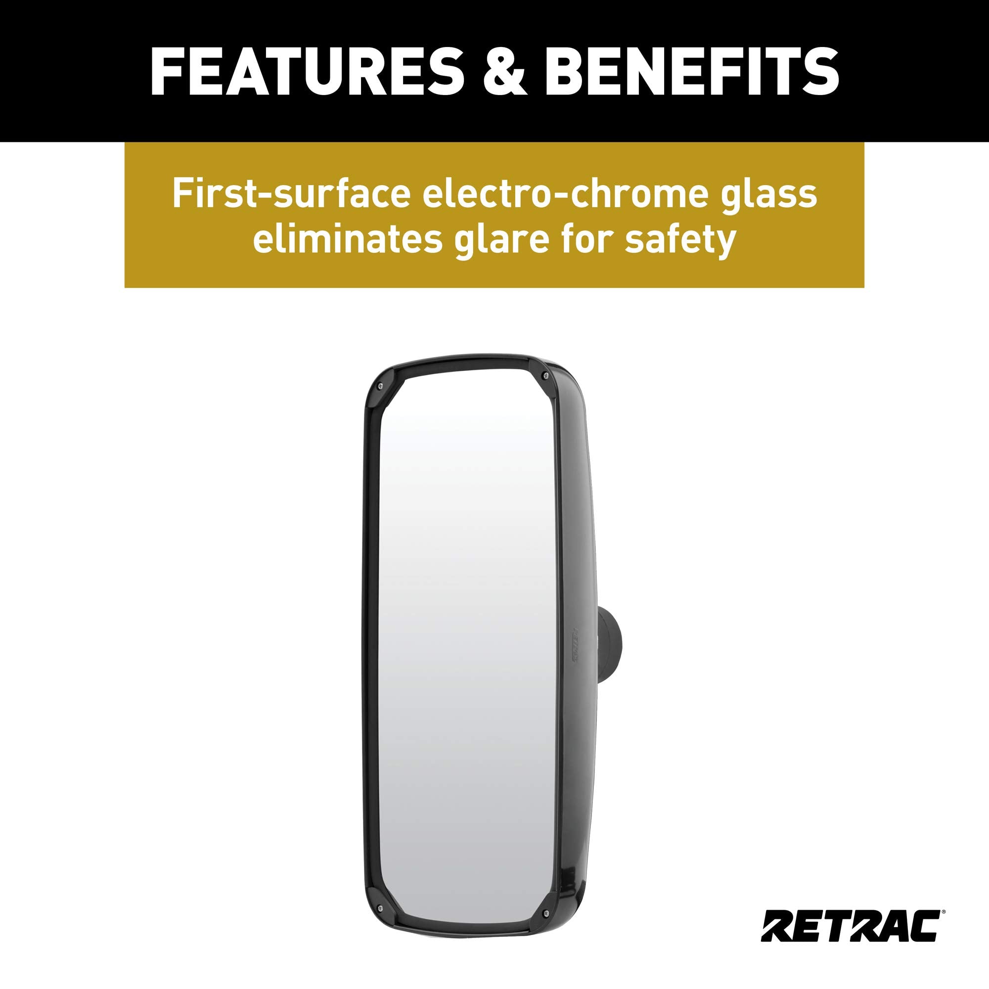 8 x 17-Inch RETRAC Aerodynamic Plastic West Coast Mirror Head, Fits 3/4 to 1-1/4-In Tube, Universal Driver or Passenger Side, Chrome