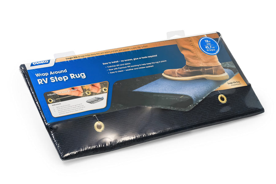 Premium Camco 42905 Wrap Around Blue RV Step Rug (100% Polyester (17.5" x 18"))