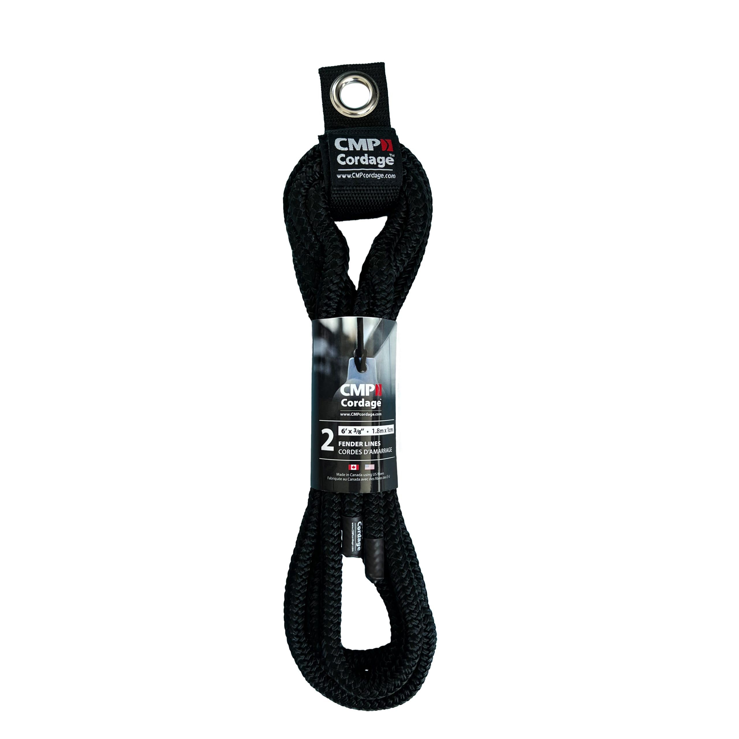 CMP Cordage Fender Line, CFL3806BK, 3/8" Diameter - 6' Length, Double Braid, Black, 2 Per Pack