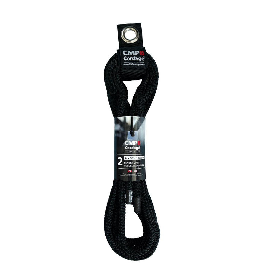 CMP Cordage Fender Line, CFL3806BK, 3/8" Diameter - 6' Length, Double Braid, Black, 2 Per Pack
